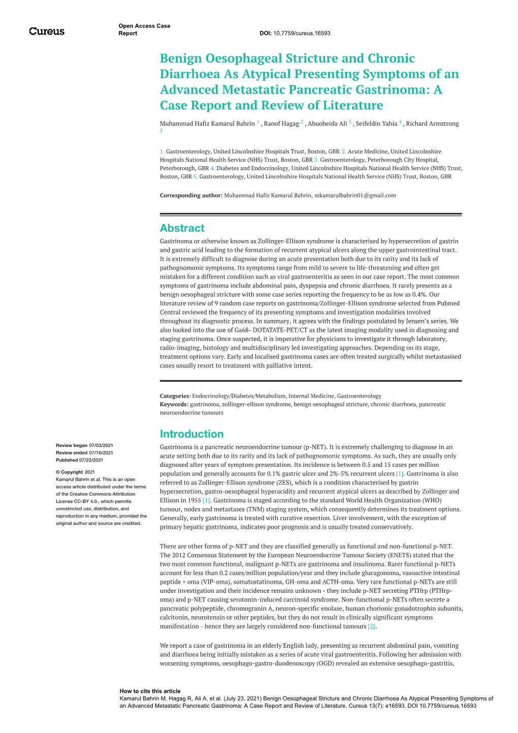 Benign Oesophageal Stricture and Chronic Diarrhoea As Atypical