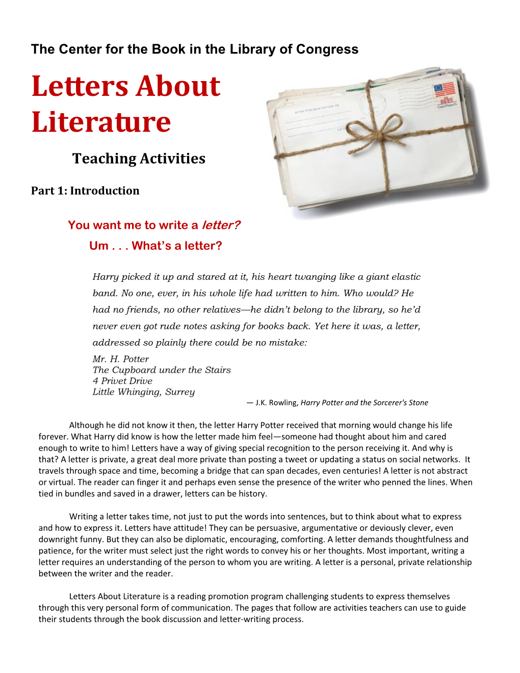 Letters About Literature Teaching Guide