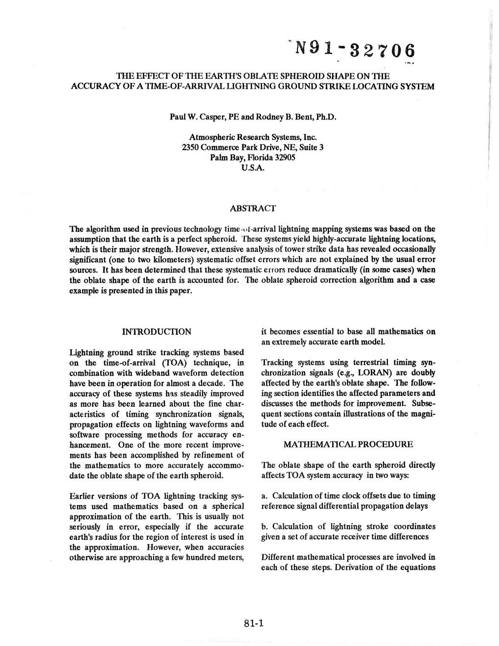 The Effect of the Earth's Oblate Spheroid Shape on the Accuracy of a Time-Of-Arrival