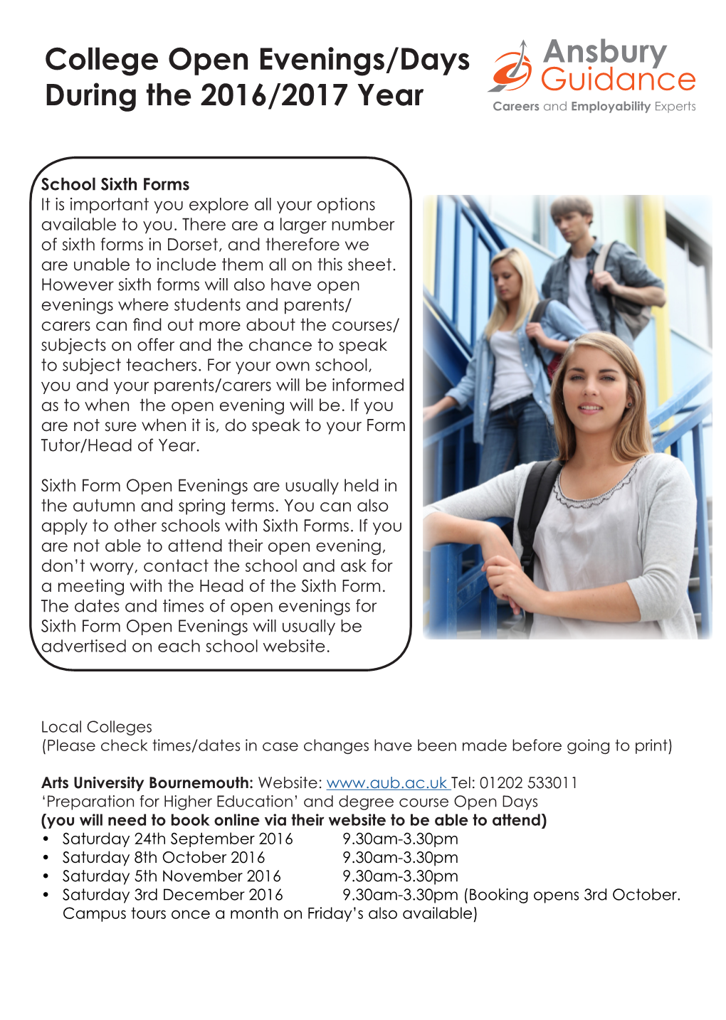 College Open Evenings/Days During the 2016/2017 Year