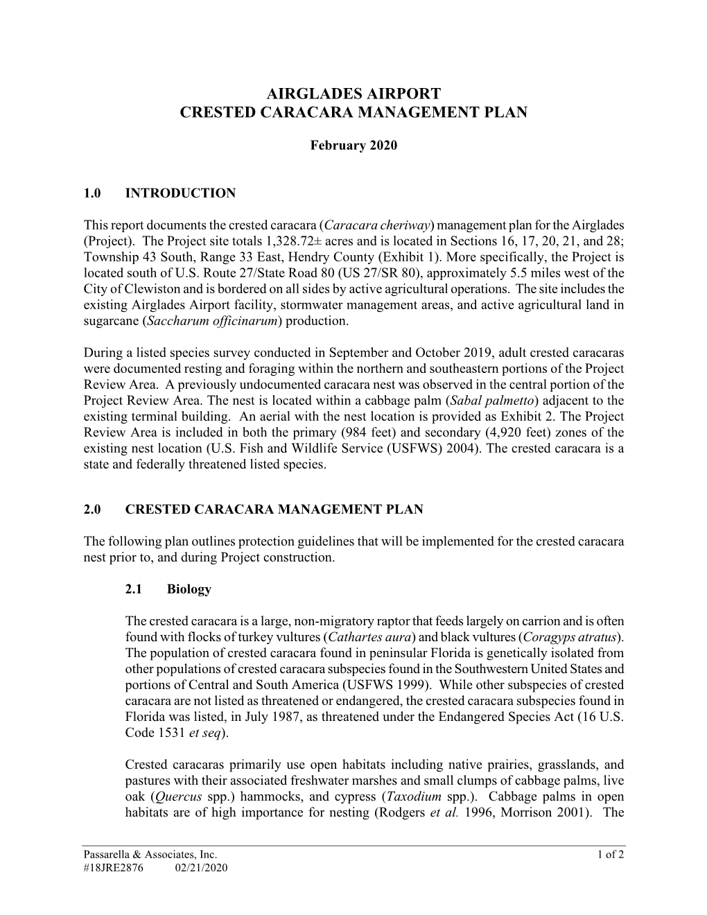 Airglades Airport Crested Caracara Management Plan