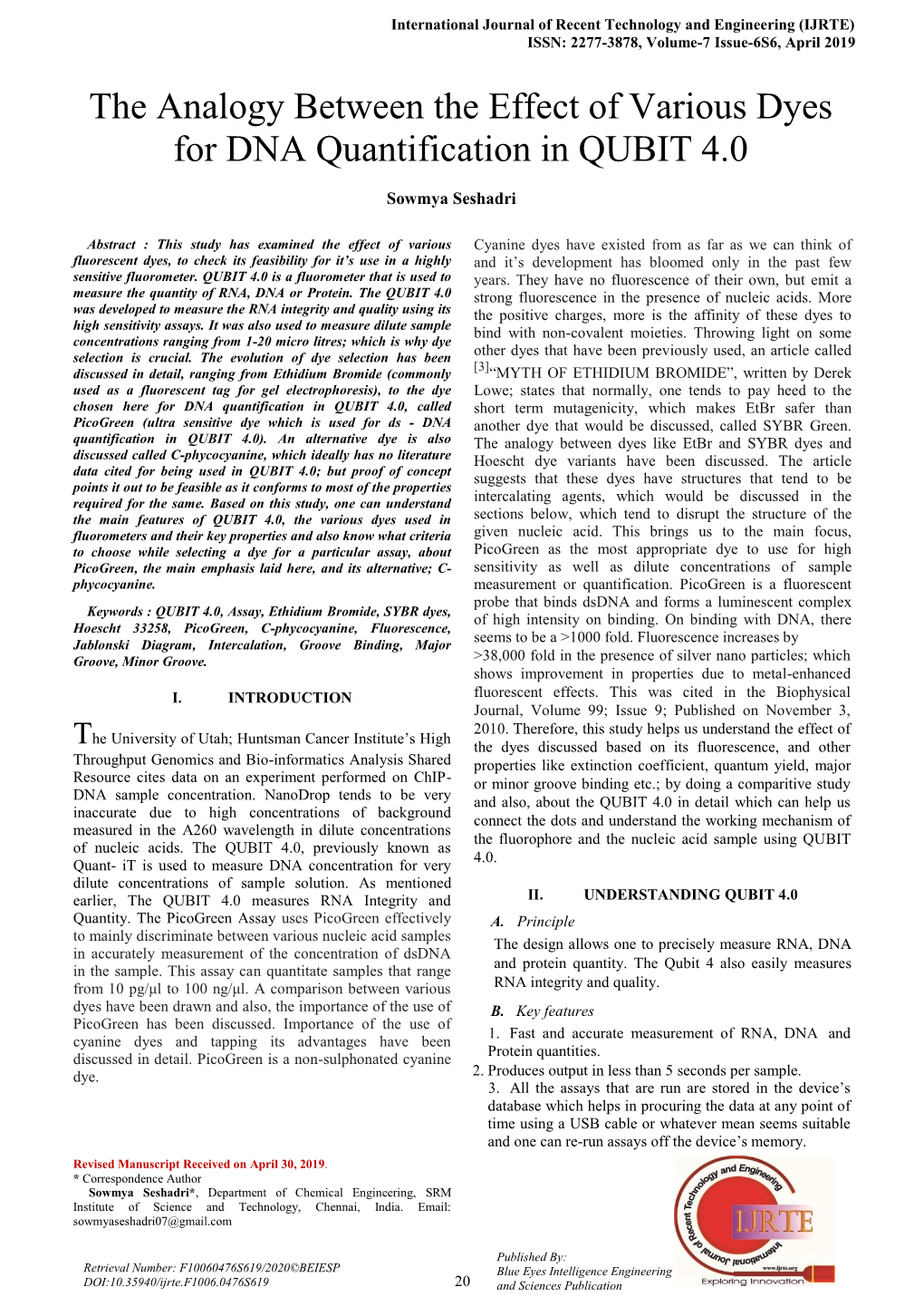 The Analogy Between the Effect of Various Dyes for DNA Quantification in QUBIT 4.0