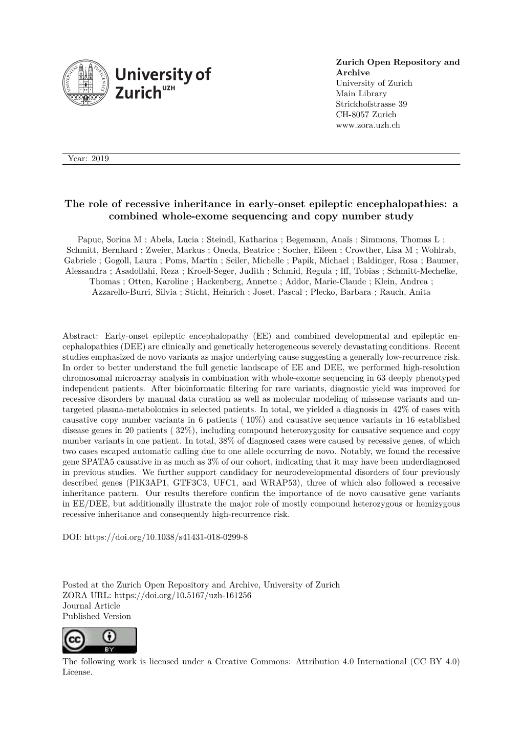 The Role of Recessive Inheritance in Early-Onset Epileptic Encephalopathies: a Combined Whole-Exome Sequencing and Copy Number Study