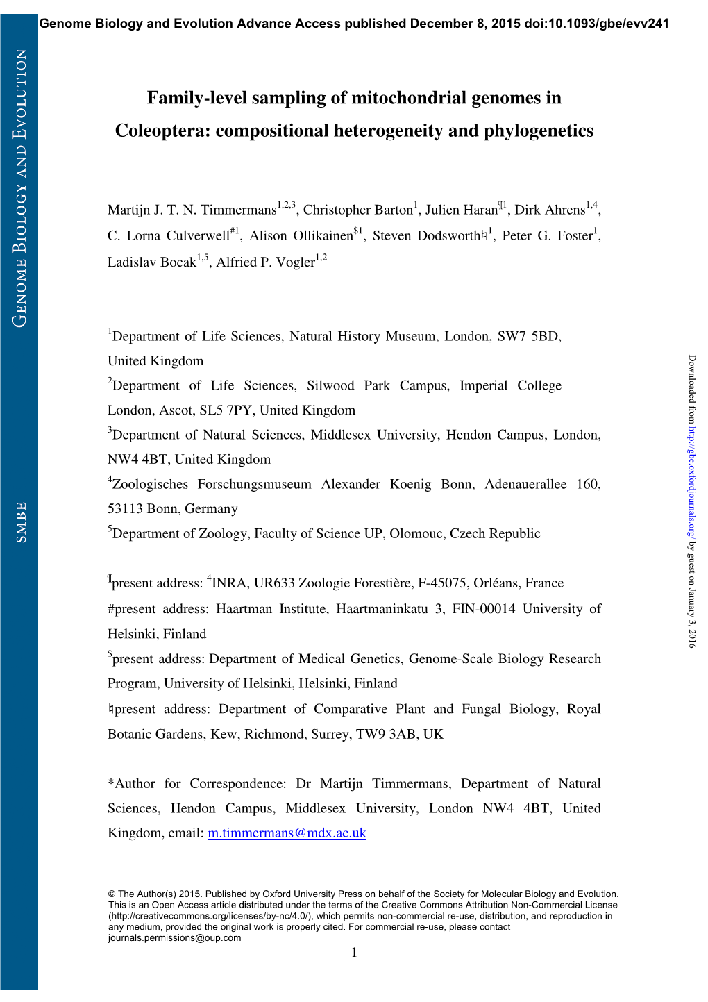 Family-Level Sampling of Mitochondrial Genomes in Coleoptera: Compositional Heterogeneity and Phylogenetics