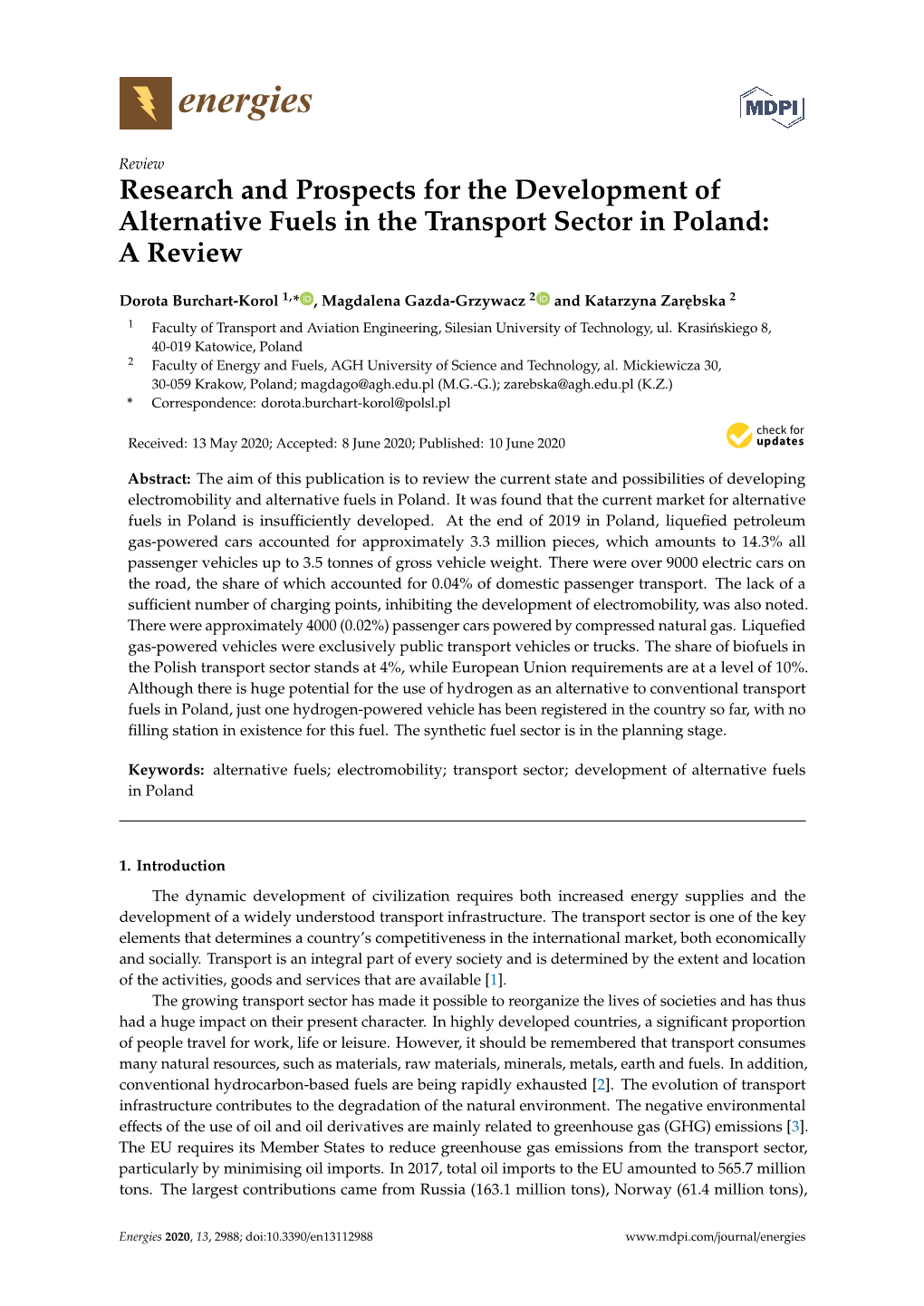 Research and Prospects for the Development of Alternative Fuels in the Transport Sector in Poland: a Review