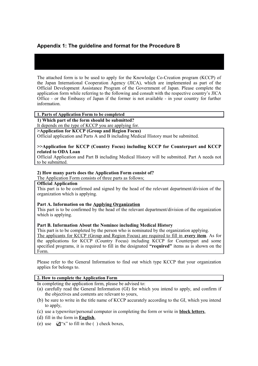 Appendix 1: the Guideline and Format for the Procedure B