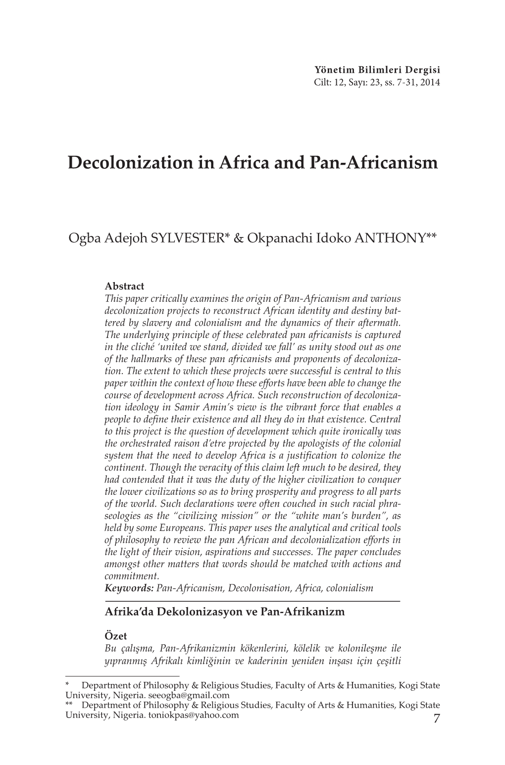 Decolonization in Africa and Pan-Africanism