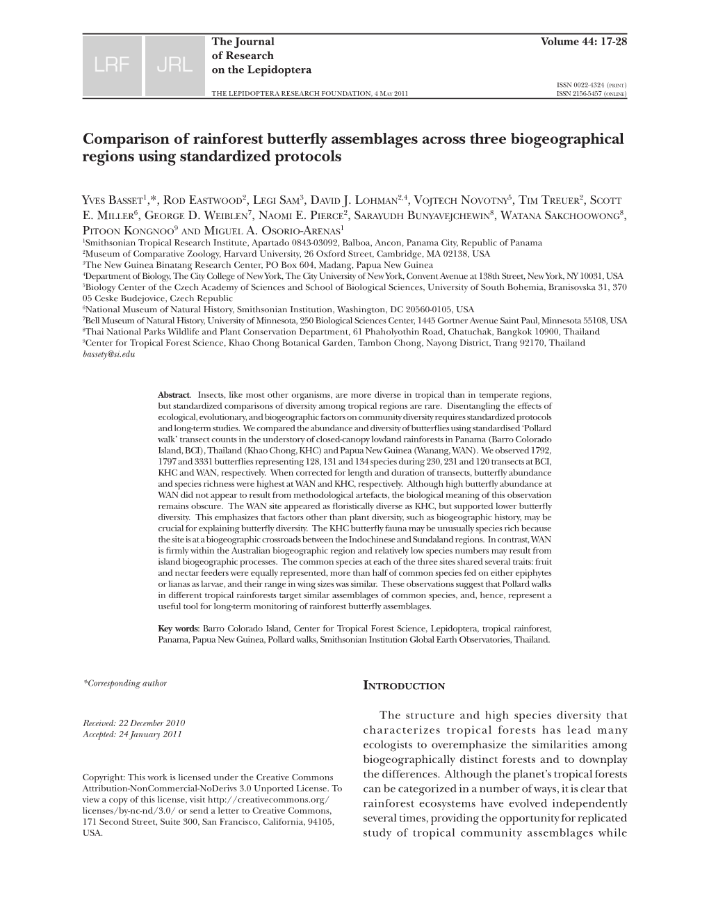 Comparison of Rainforest Butterfly Assemblages Across Three Biogeographical Regions Using Standardized Protocols