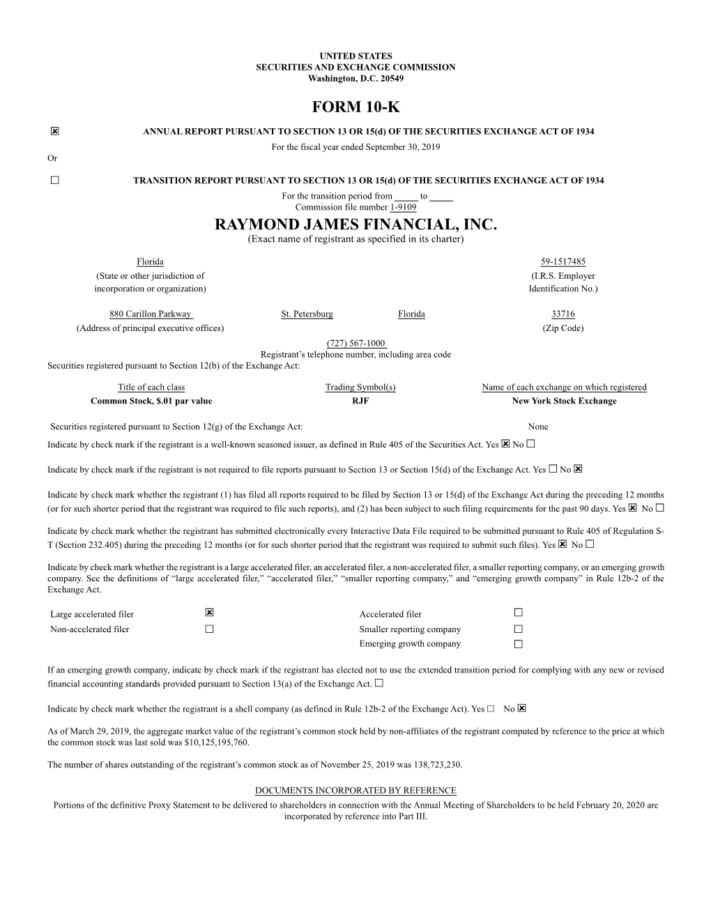 Form 10-K Raymond James Financial, Inc