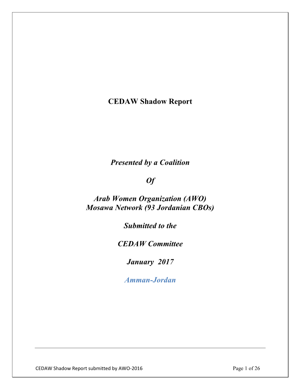 Shadow Report to the CEDAW Committee