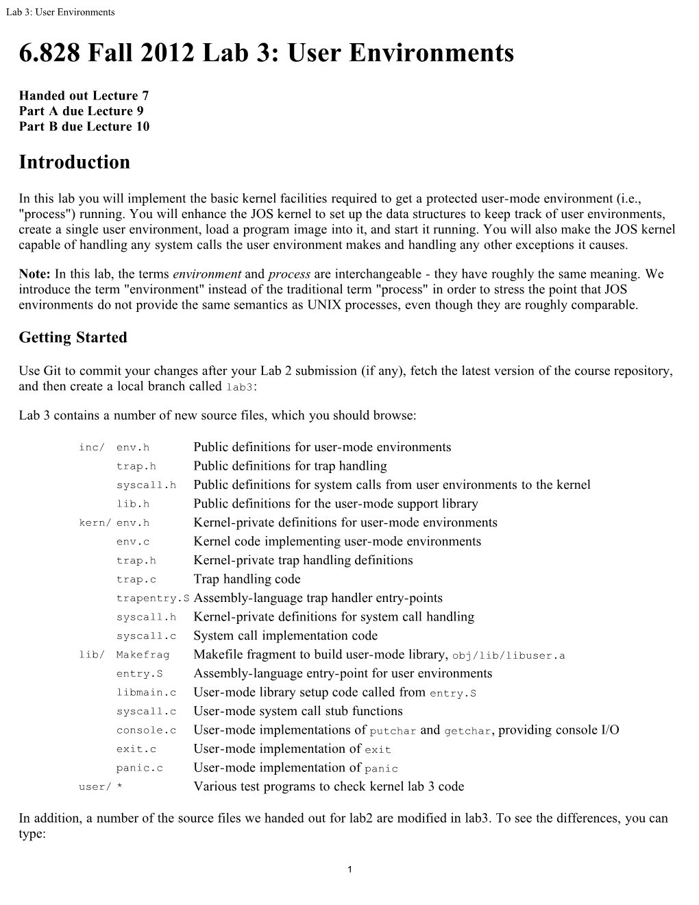 Operating System Engineering, Lab 3