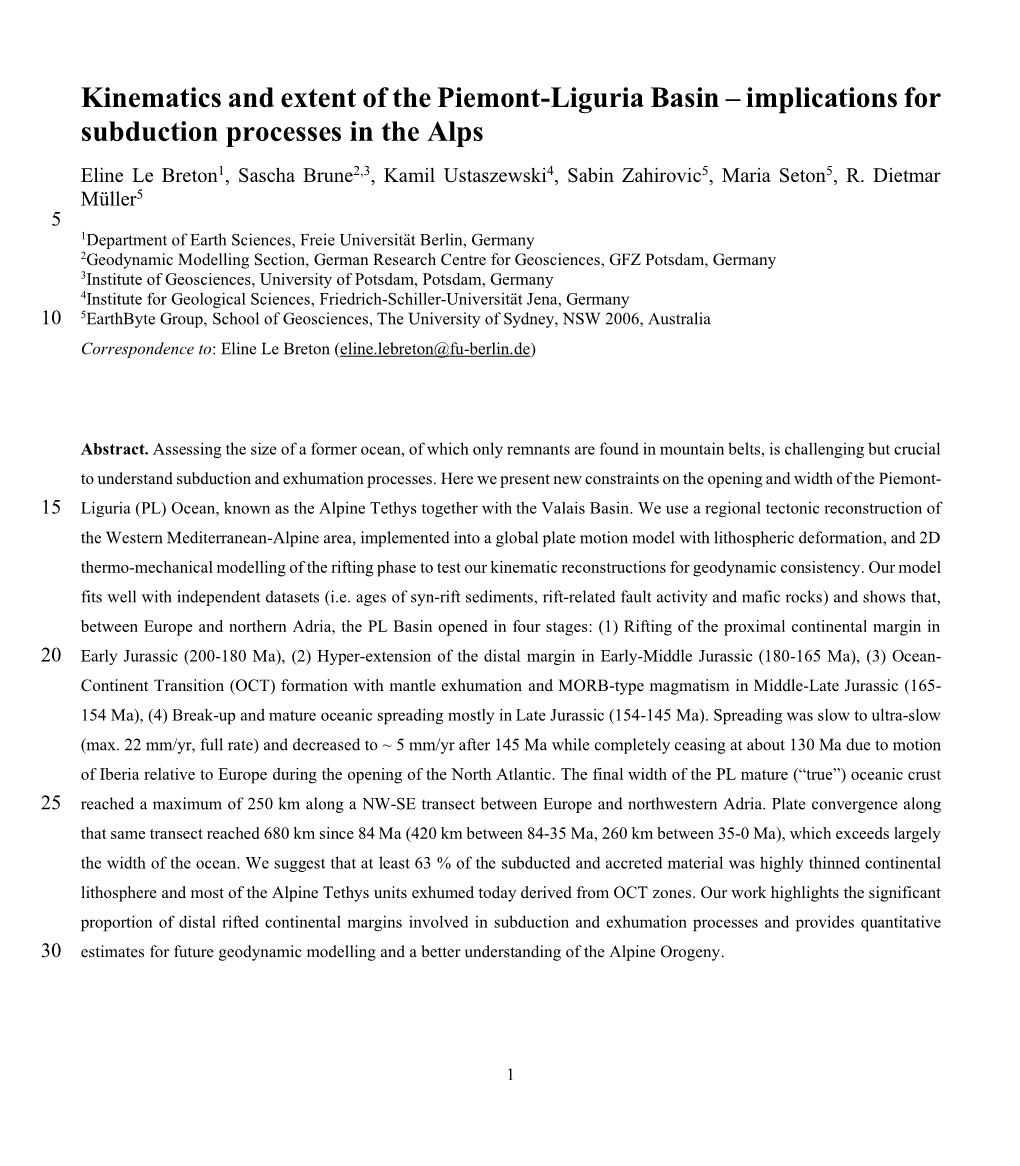 Kinematics and Extent of the Piemont-Liguria Basin