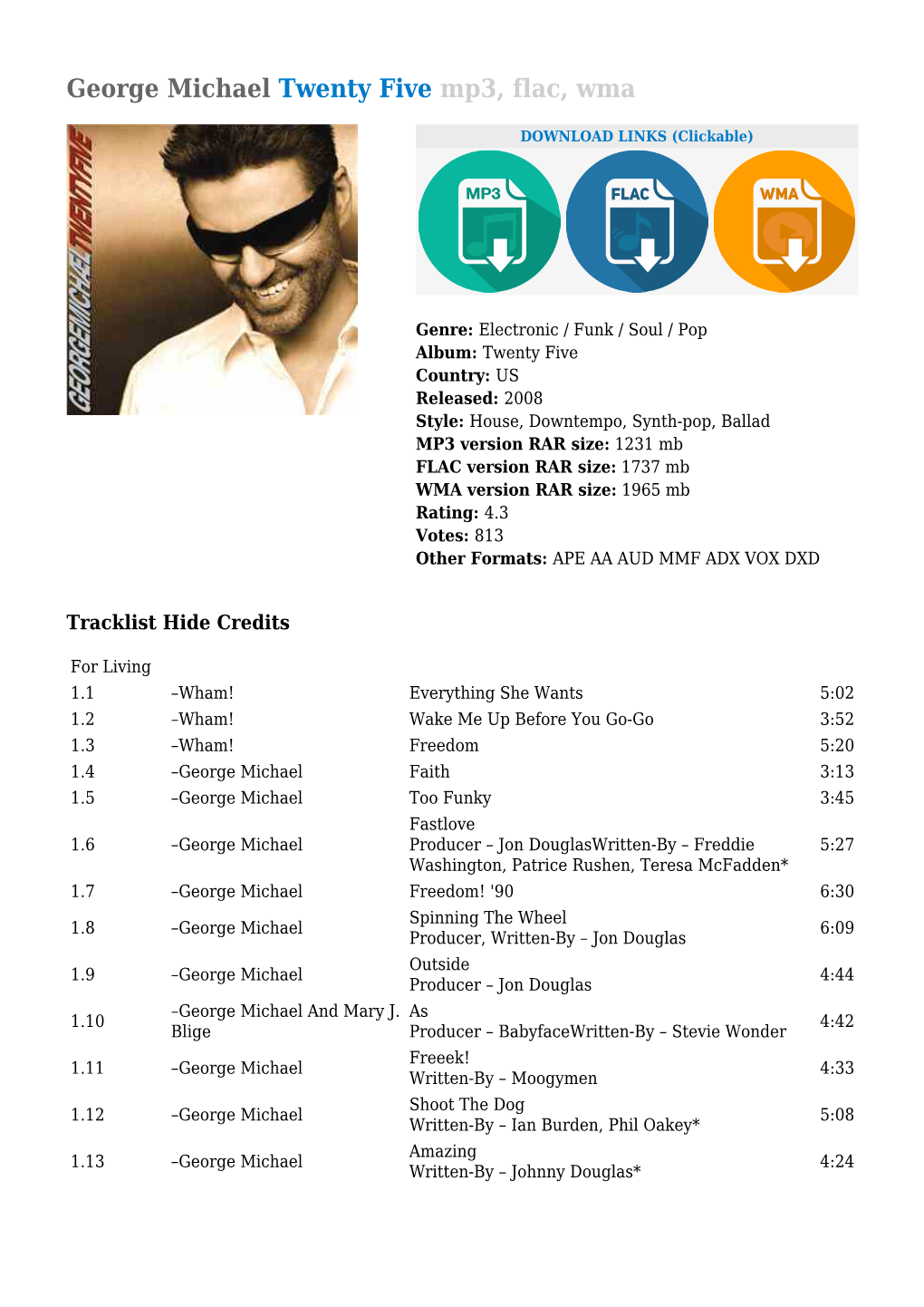 George Michael Twenty Five Mp3, Flac, Wma