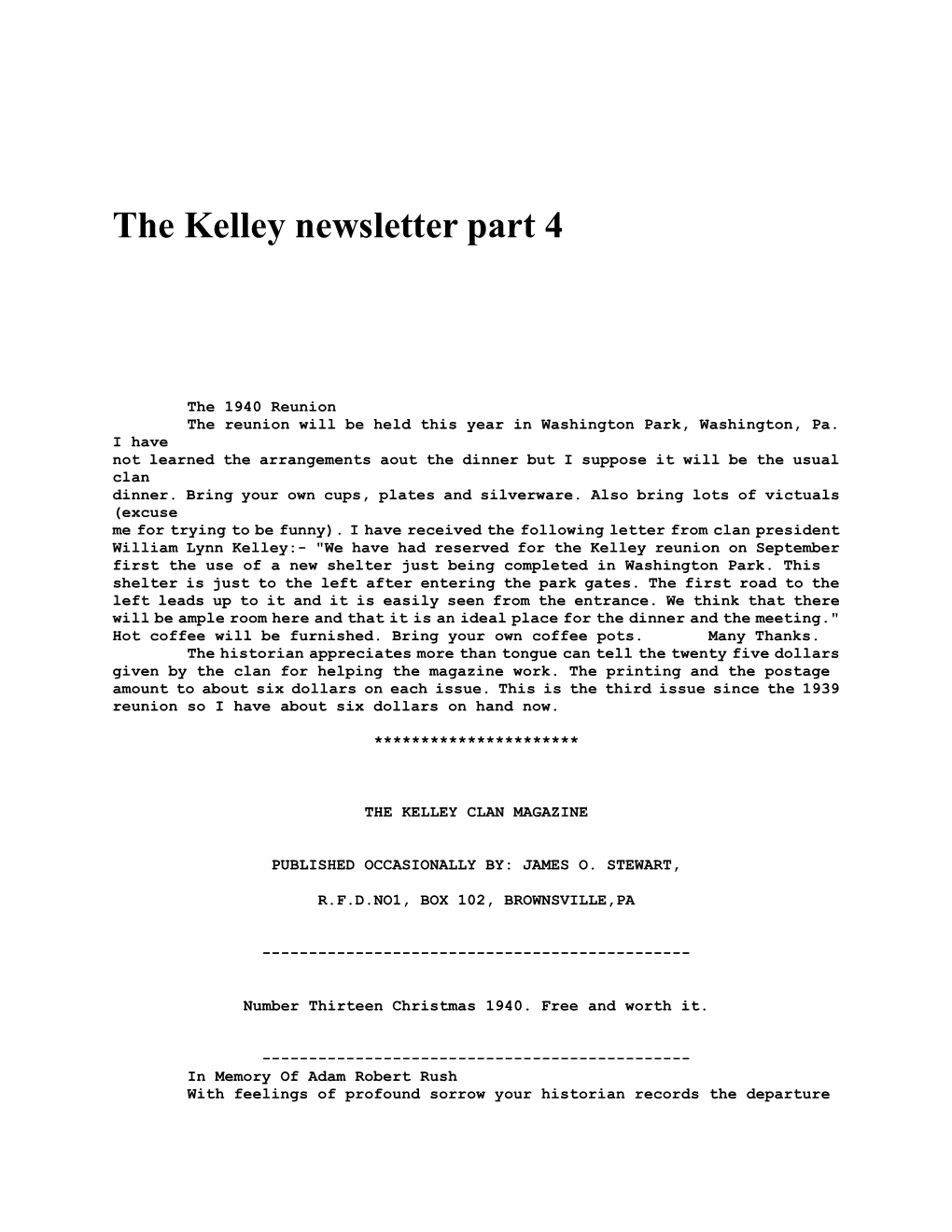 The Kelley Newsletter Part 4