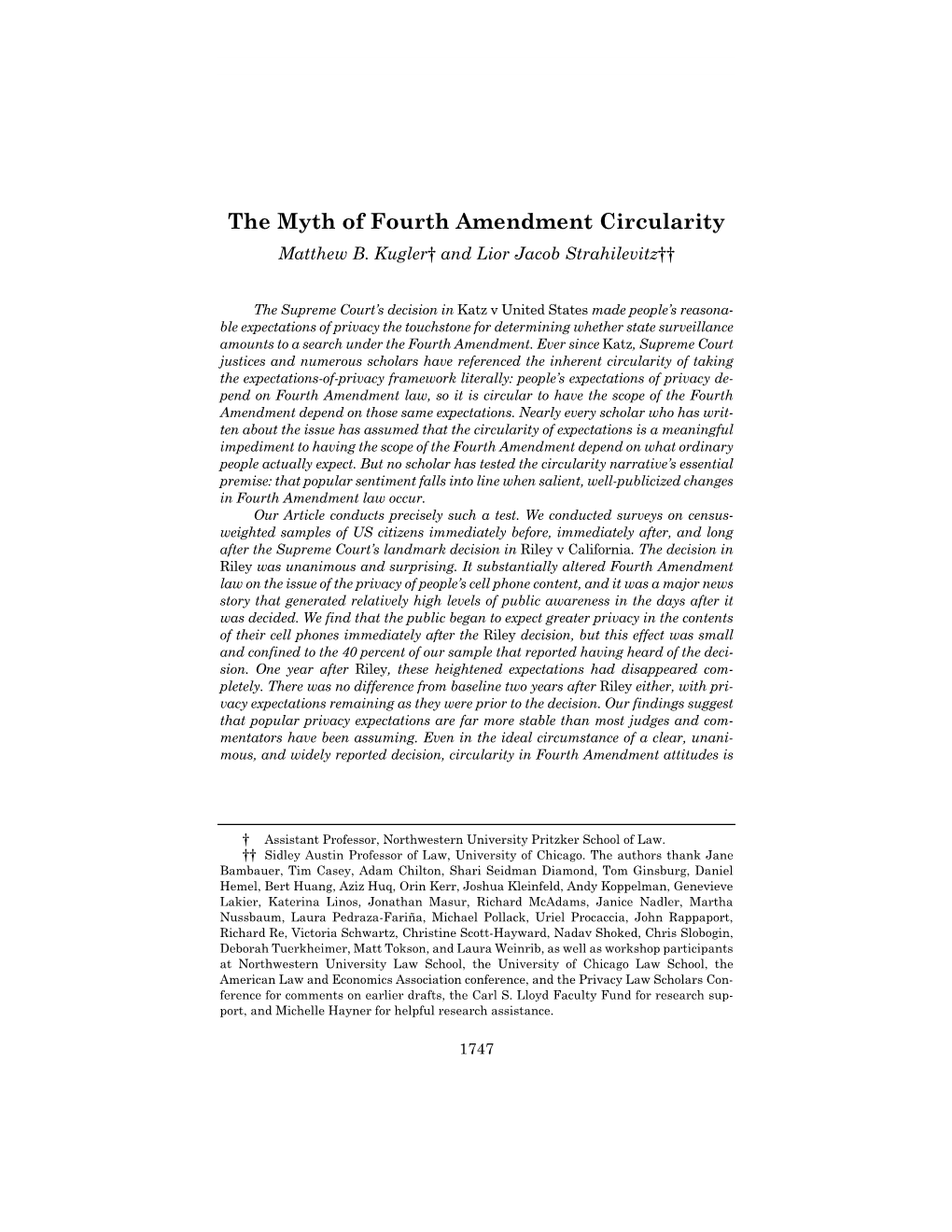 The Myth of Fourth Amendment Circularity Matthew B