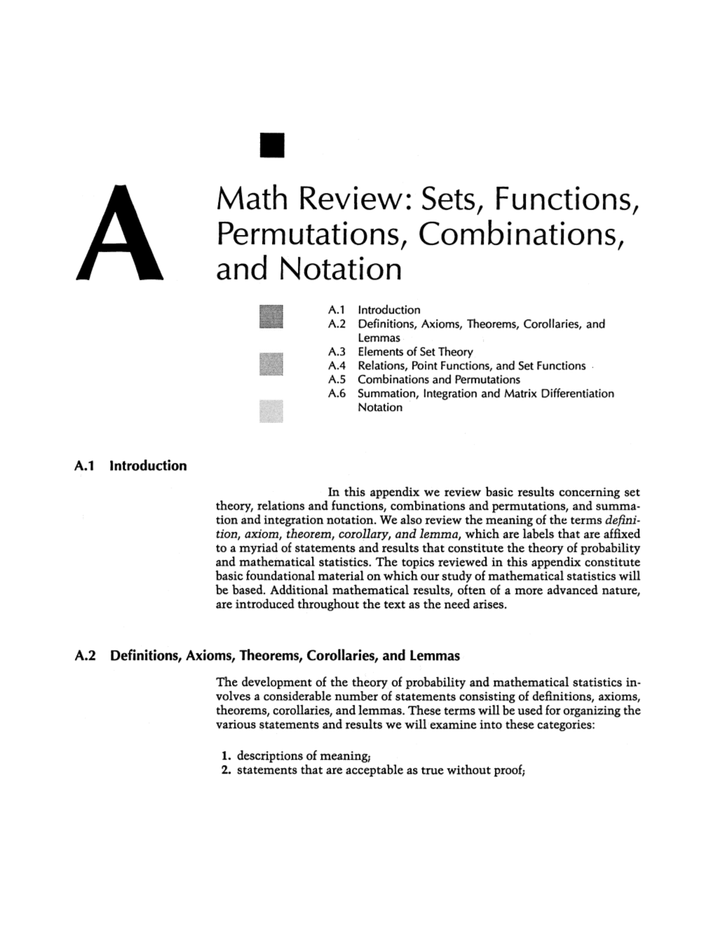 Math Review: Sets, Functions, Permutations, Combinations, and Notation