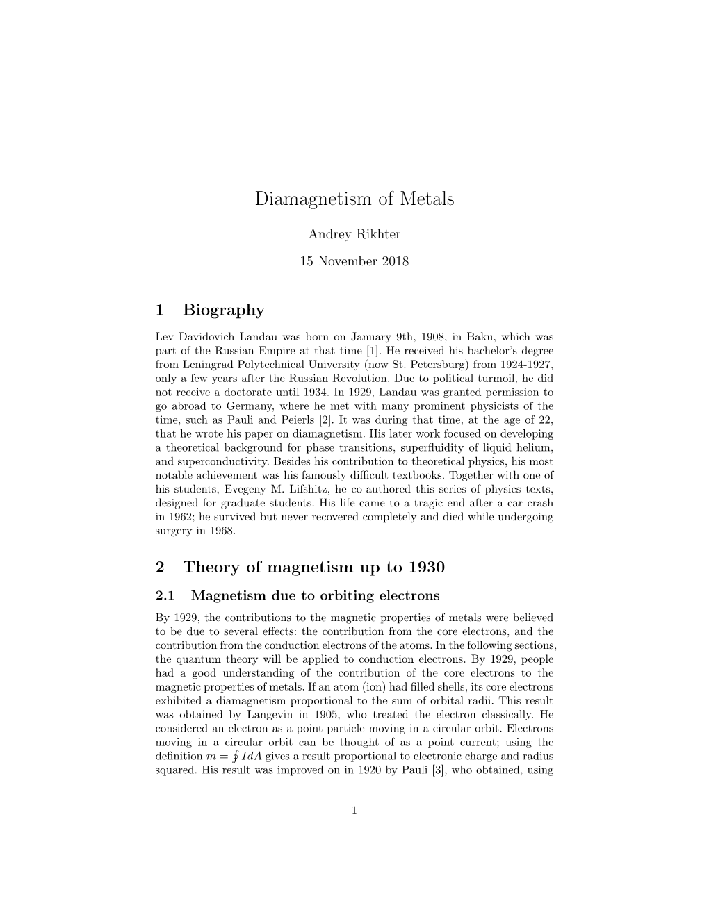 Diamagnetism of Metals