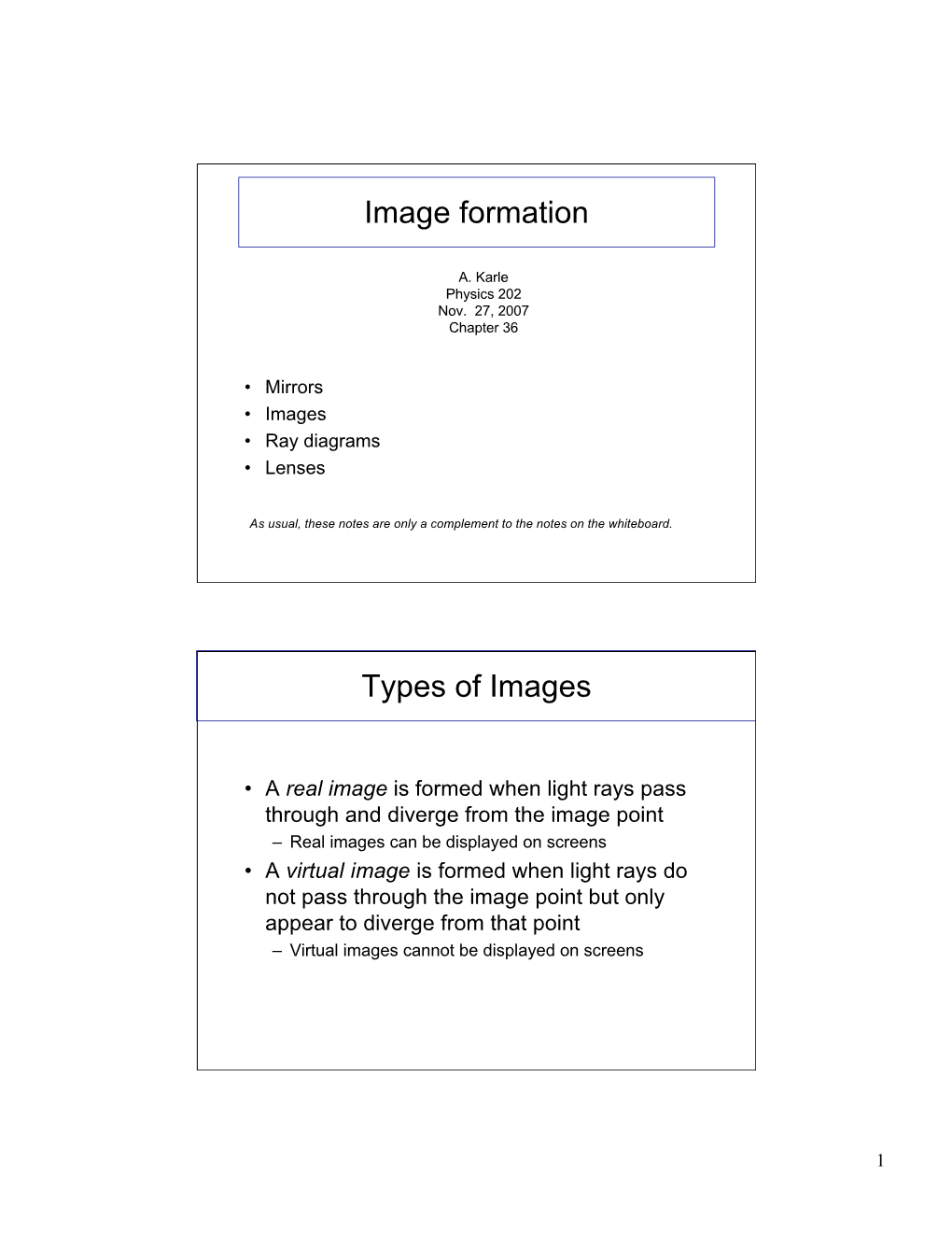 Image Formation Types of Images