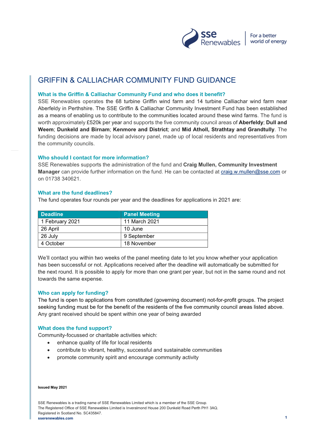 Griffin & Calliachar Community Fund Guidance