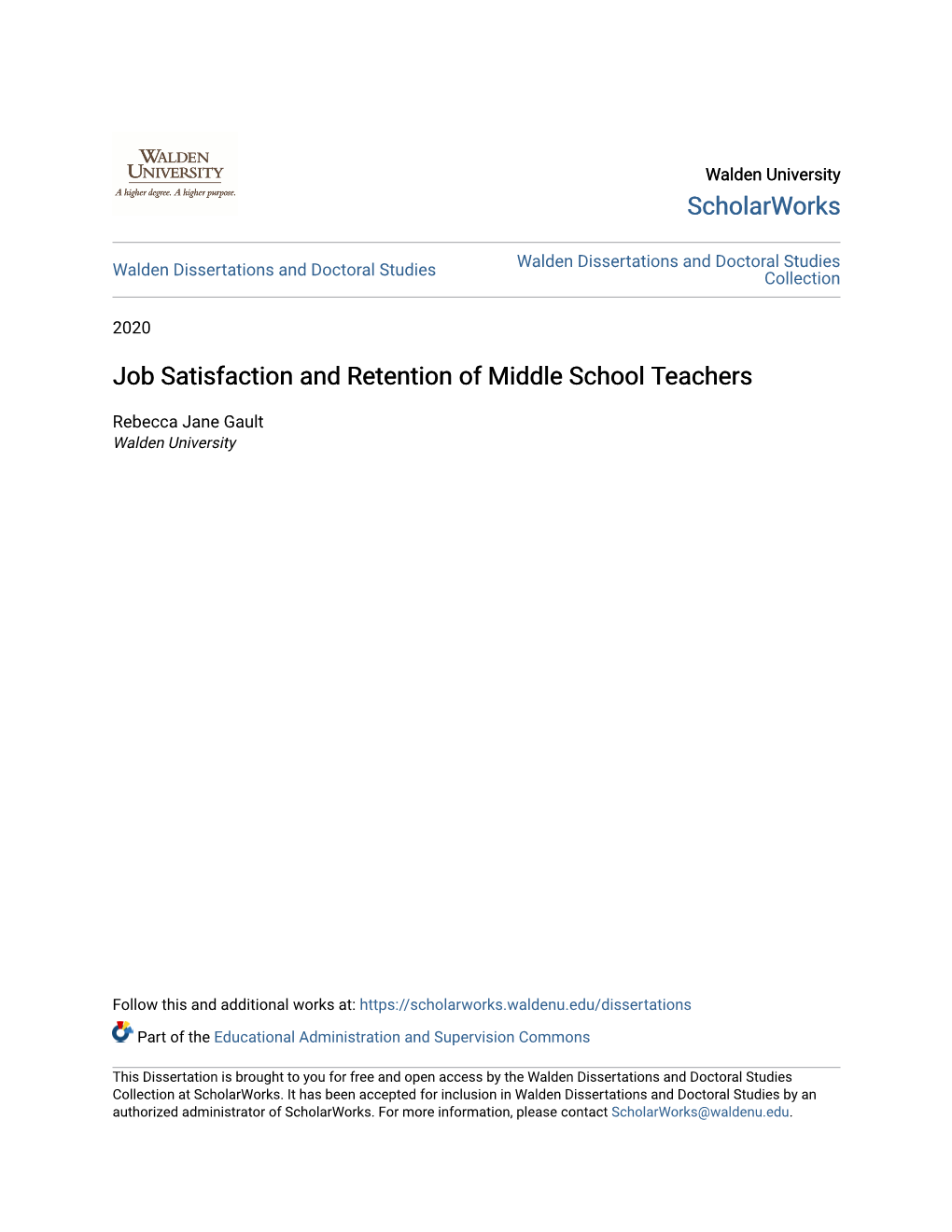 Job Satisfaction and Retention of Middle School Teachers