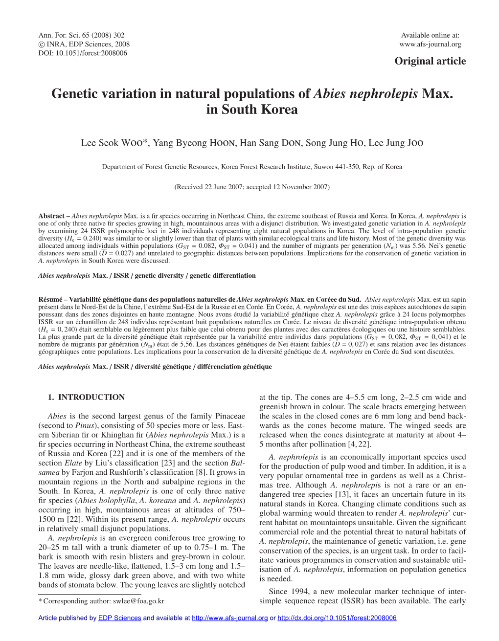 Genetic Variation in Natural Populations of Abies Nephrolepis Max