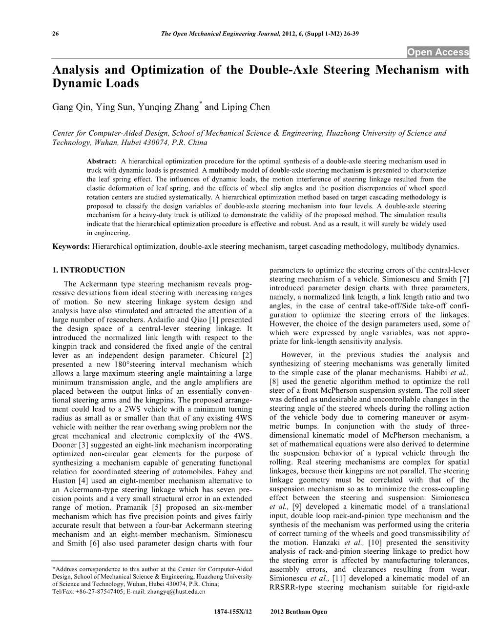 Analysis and Optimization of the Double-Axle Steering Mechanism with Dynamic Loads