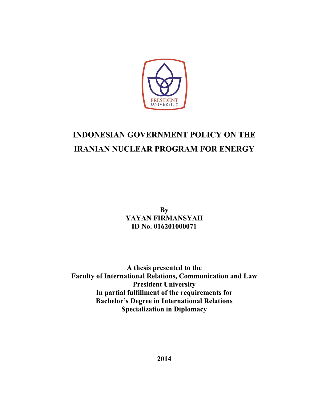 Indonesian Government Policy on the Iranian Nuclear Program for Energy