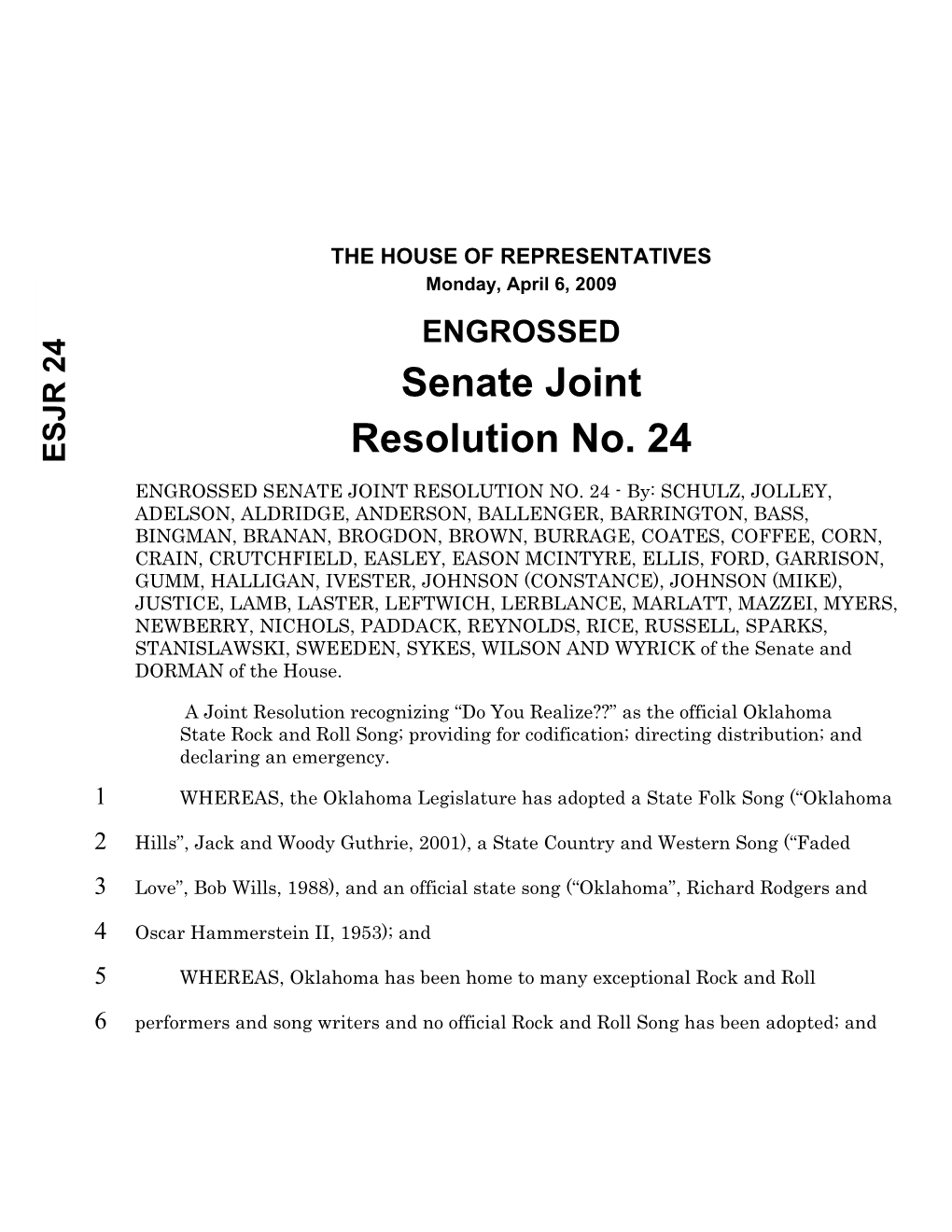 Senate Joint Resolution No. 24 ESJR 24