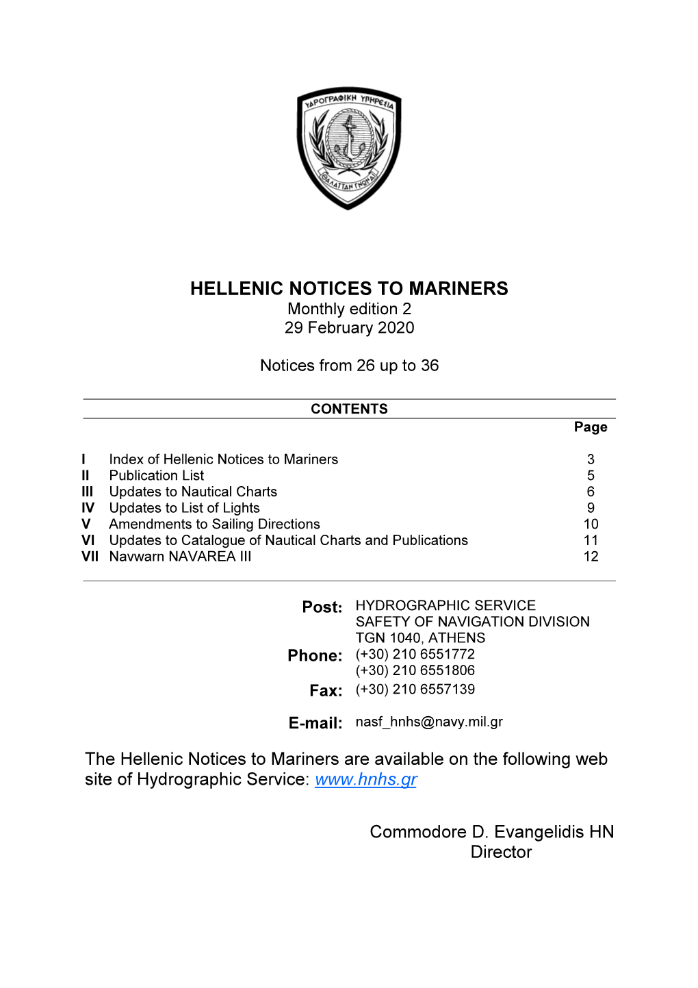 HELLENIC NOTICES to MARINERS Monthly Edition 2 29 February 2020