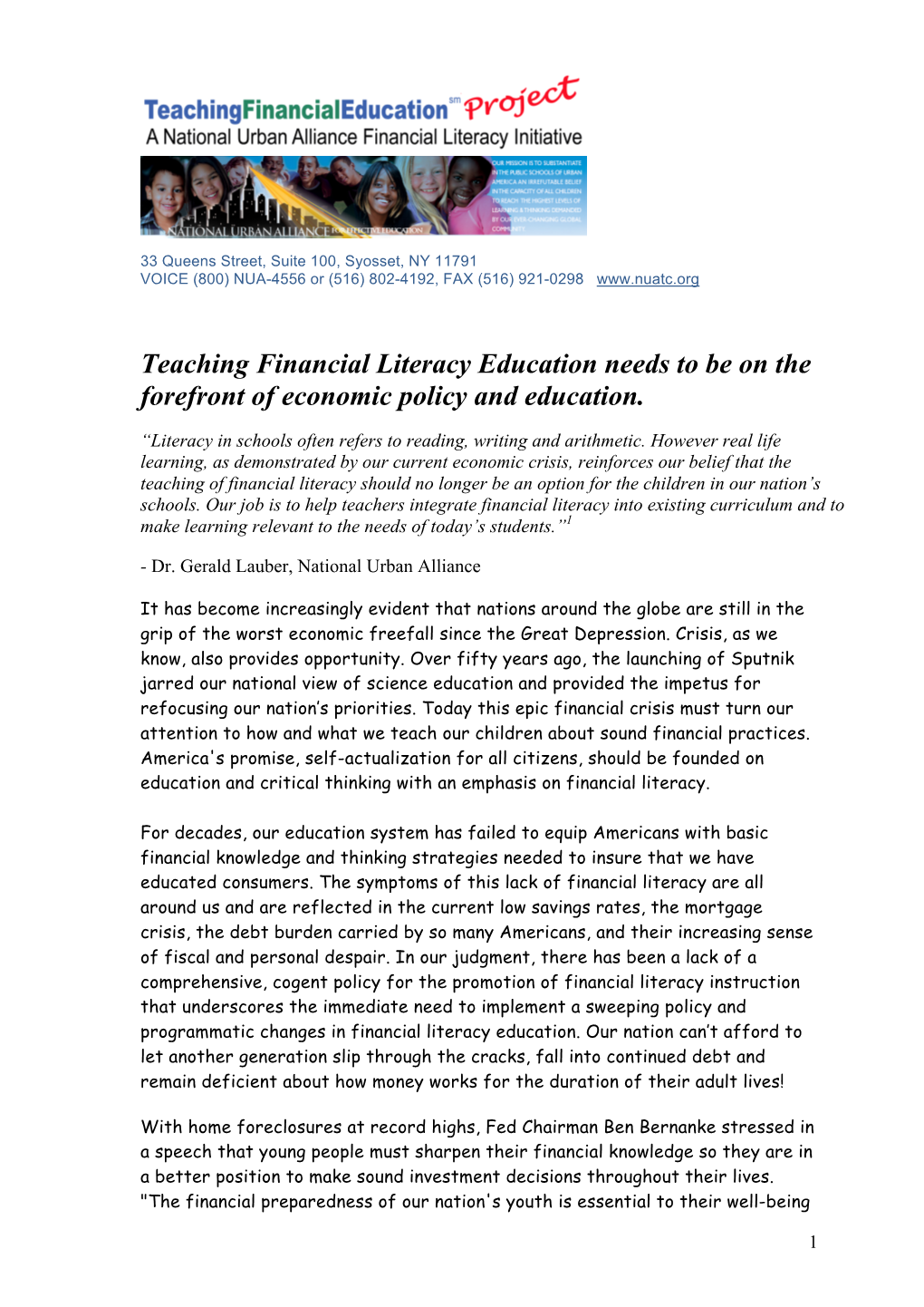 Teaching Financial Literacy Education Needs to Be on the Forefront of Economic Policy and Education