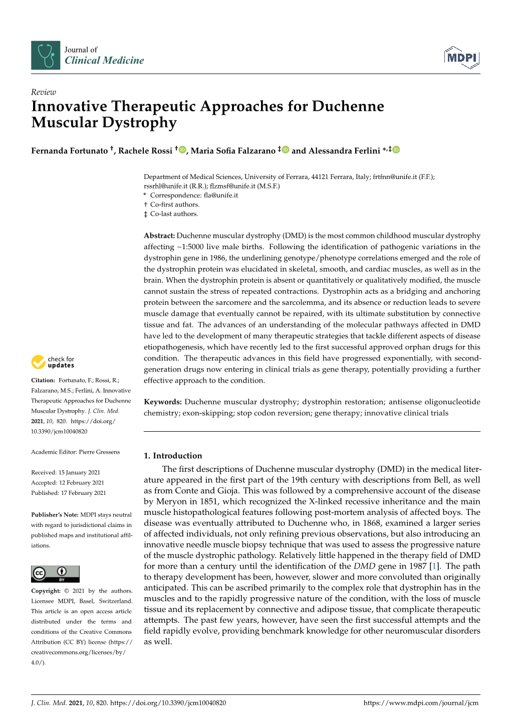 Innovative Therapeutic Approaches for Duchenne Muscular Dystrophy