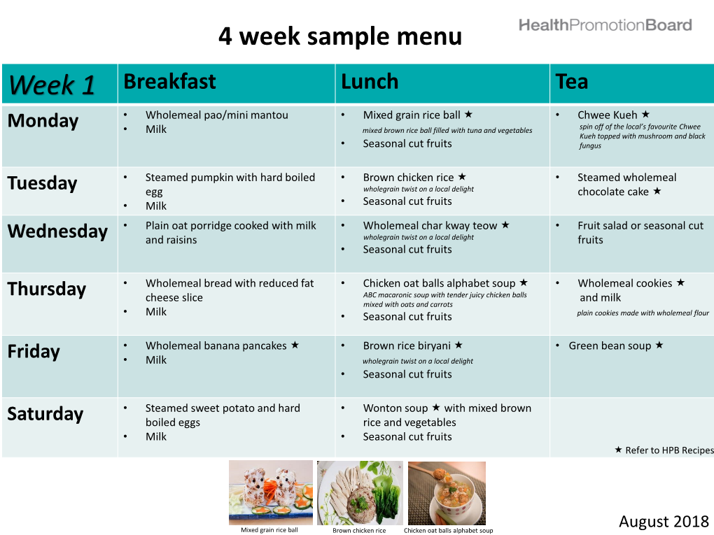 4 Week Sample Menu