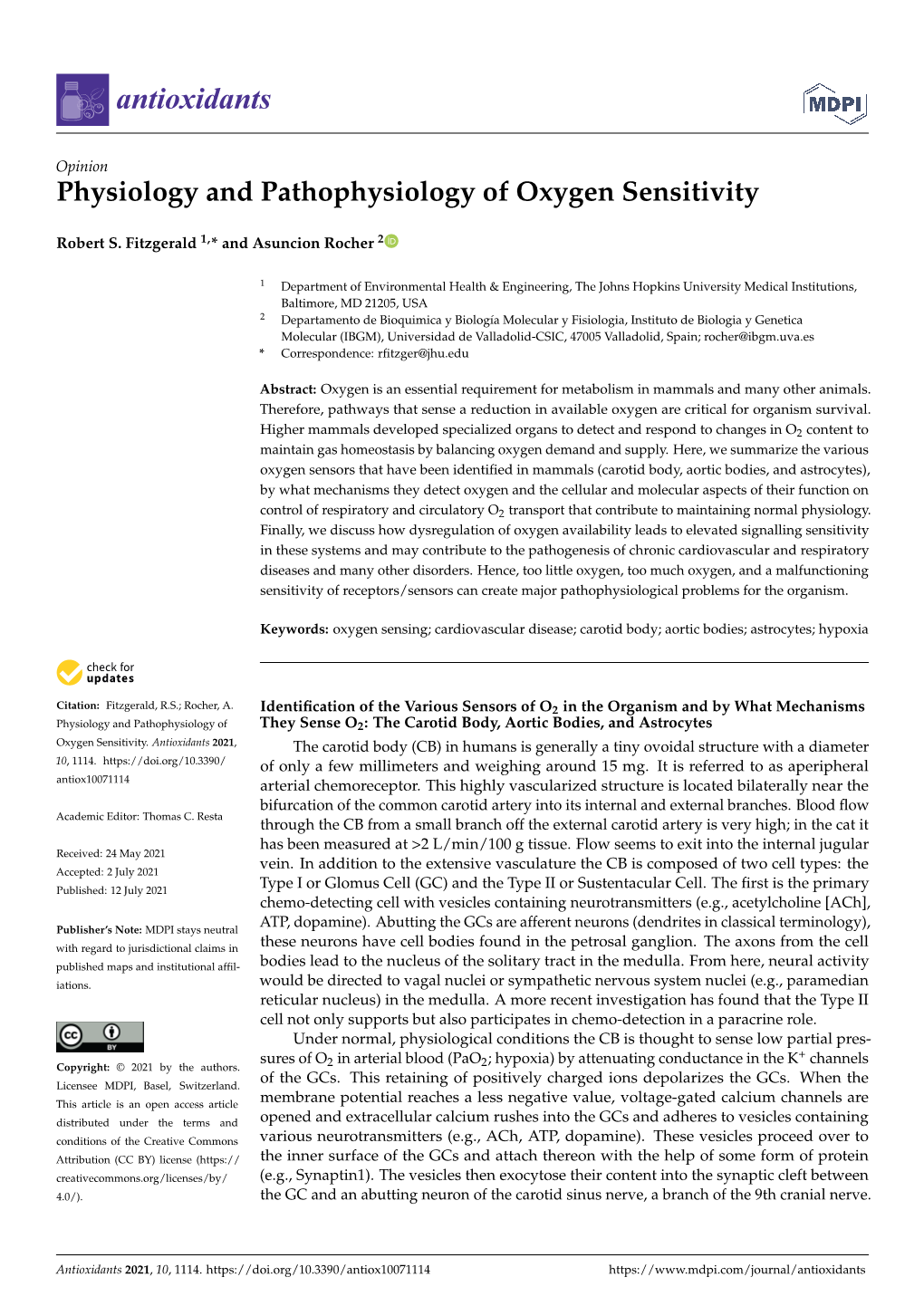 Physiology and Pathophysiology of Oxygen Sensitivity