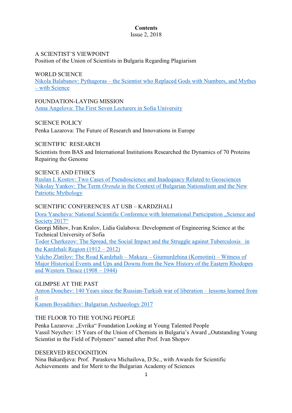 Contents Issue 2, 2018 a SCIENTIST's VIEWPOINT Position