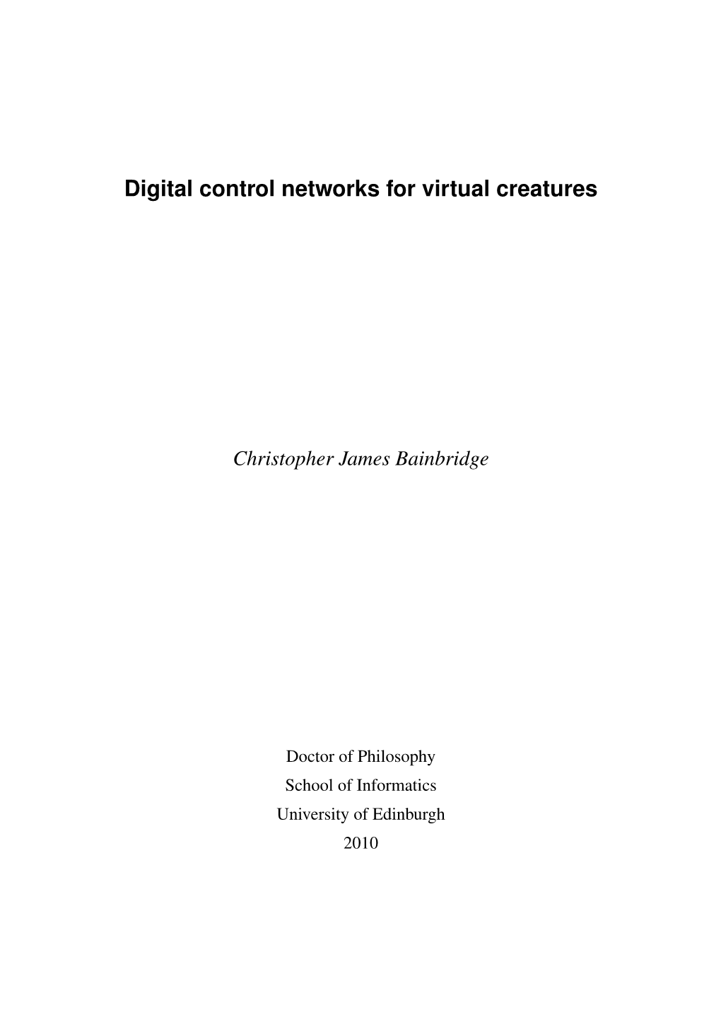 Digital Control Networks for Virtual Creatures