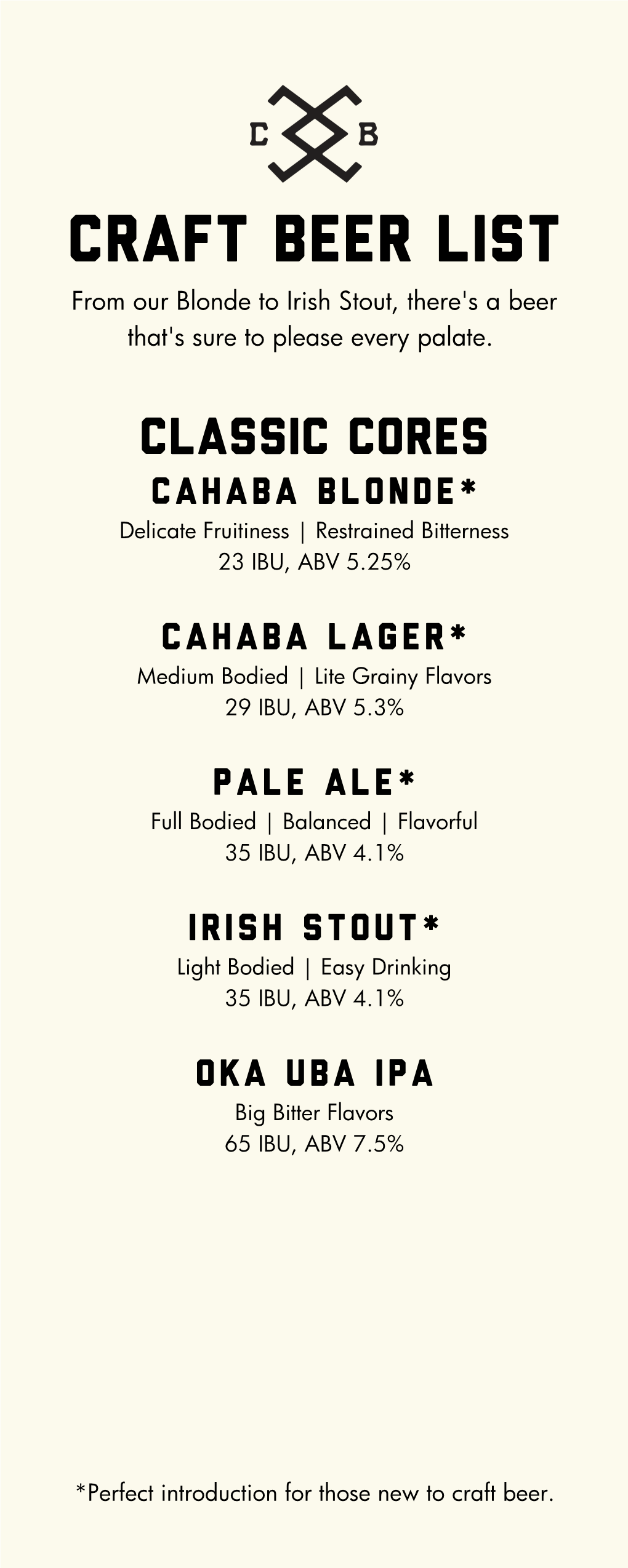 CRAFT BEER LIST from Our Blonde to Irish Stout, There's a Beer That's Sure to Please Every Palate