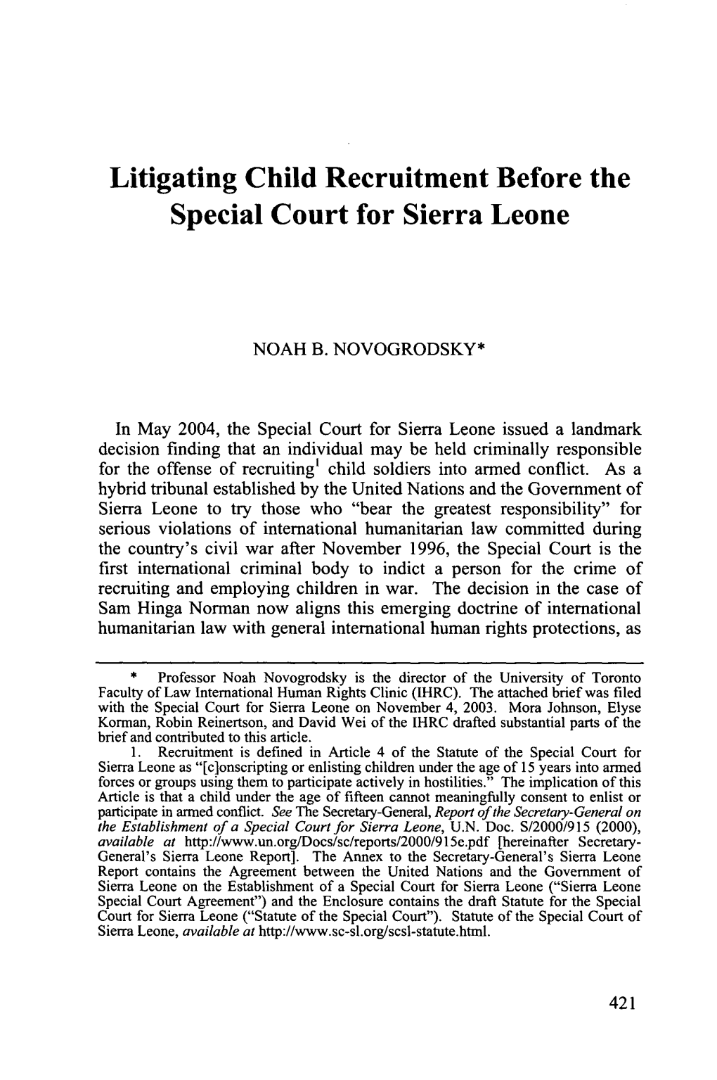 Litigating Child Recruitment Before the Special Court for Sierra Leone