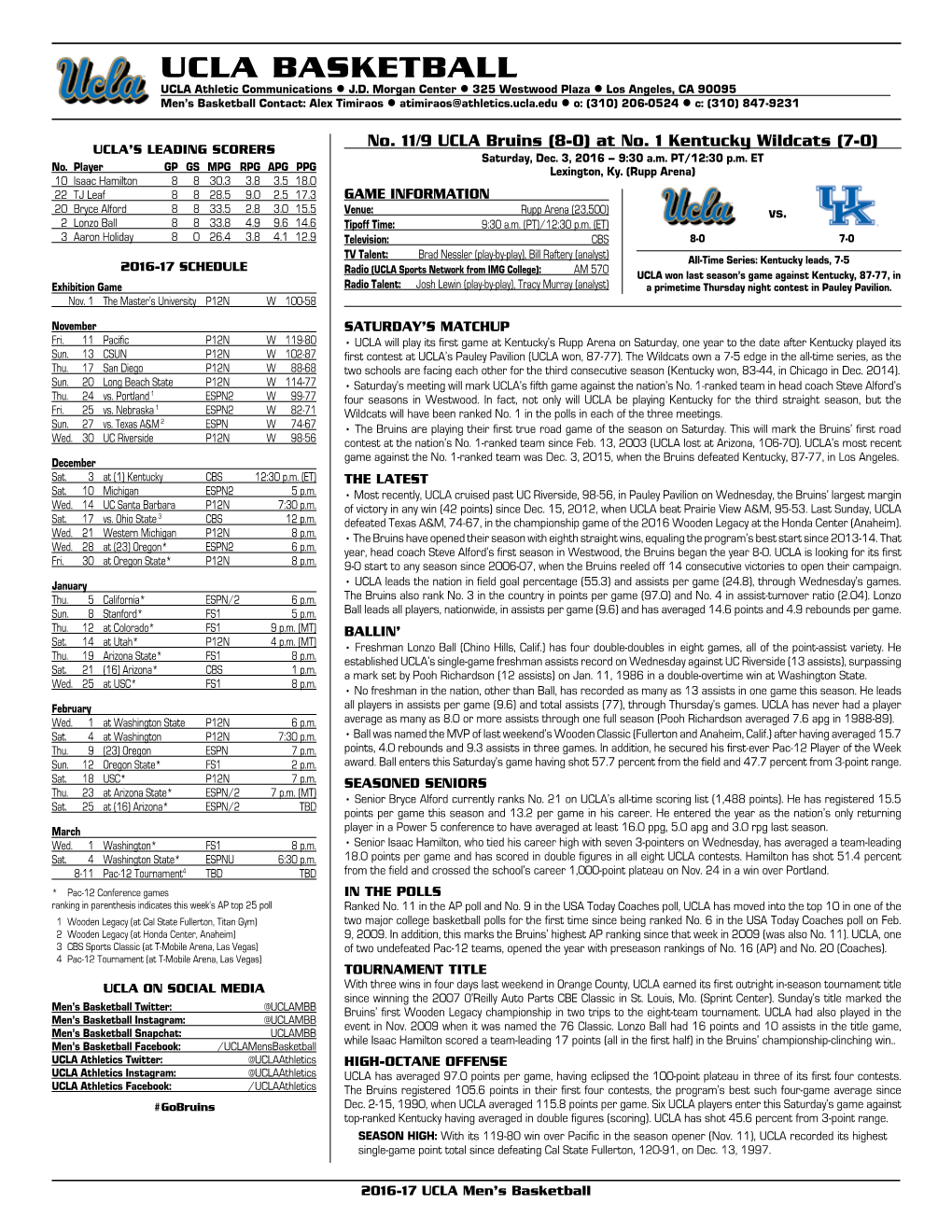 UCLA BASKETBALL UCLA Athletic Communications L J.D