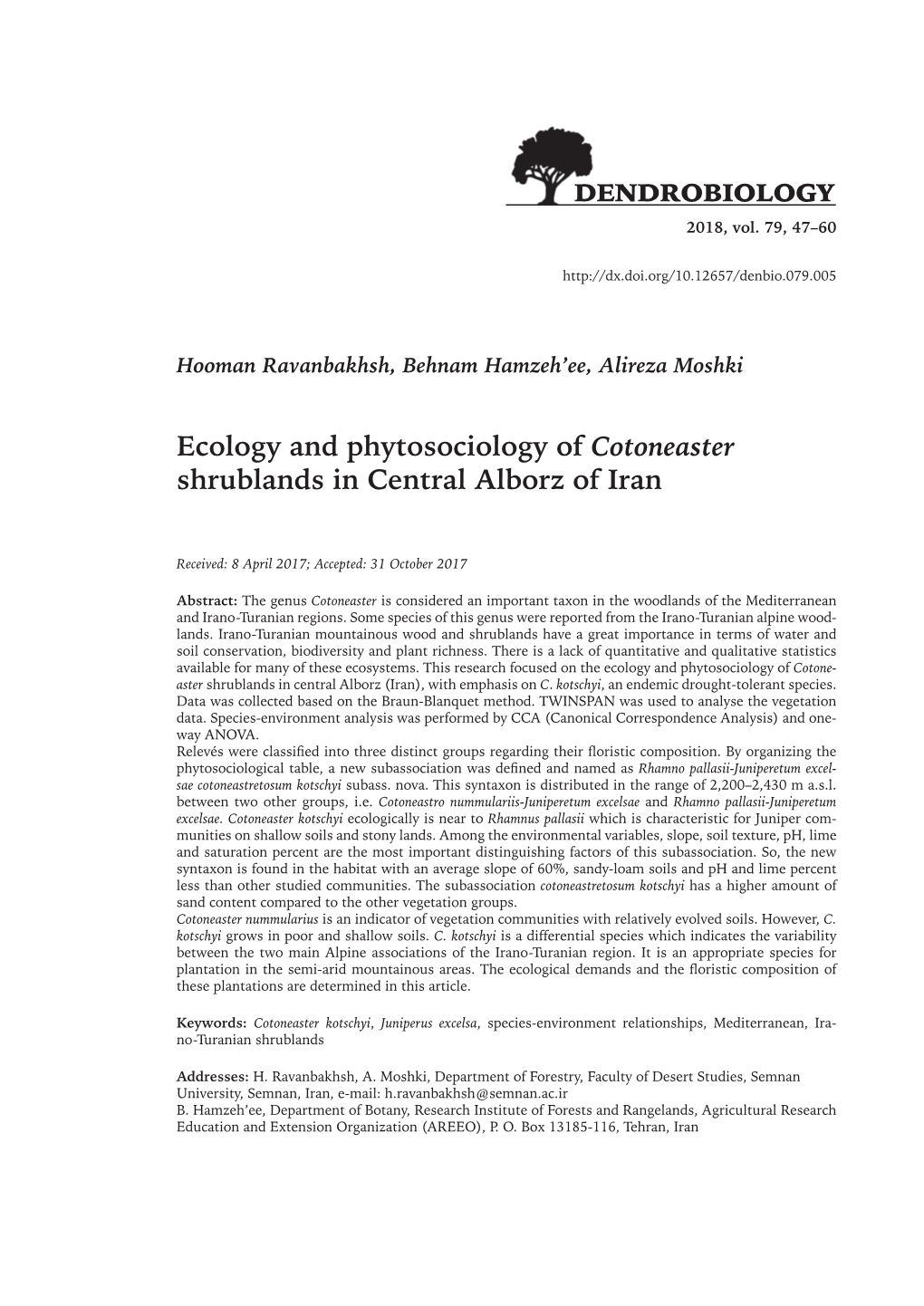 Ecology and Phytosociology of Cotoneaster Shrublands in Central Alborz of Iran