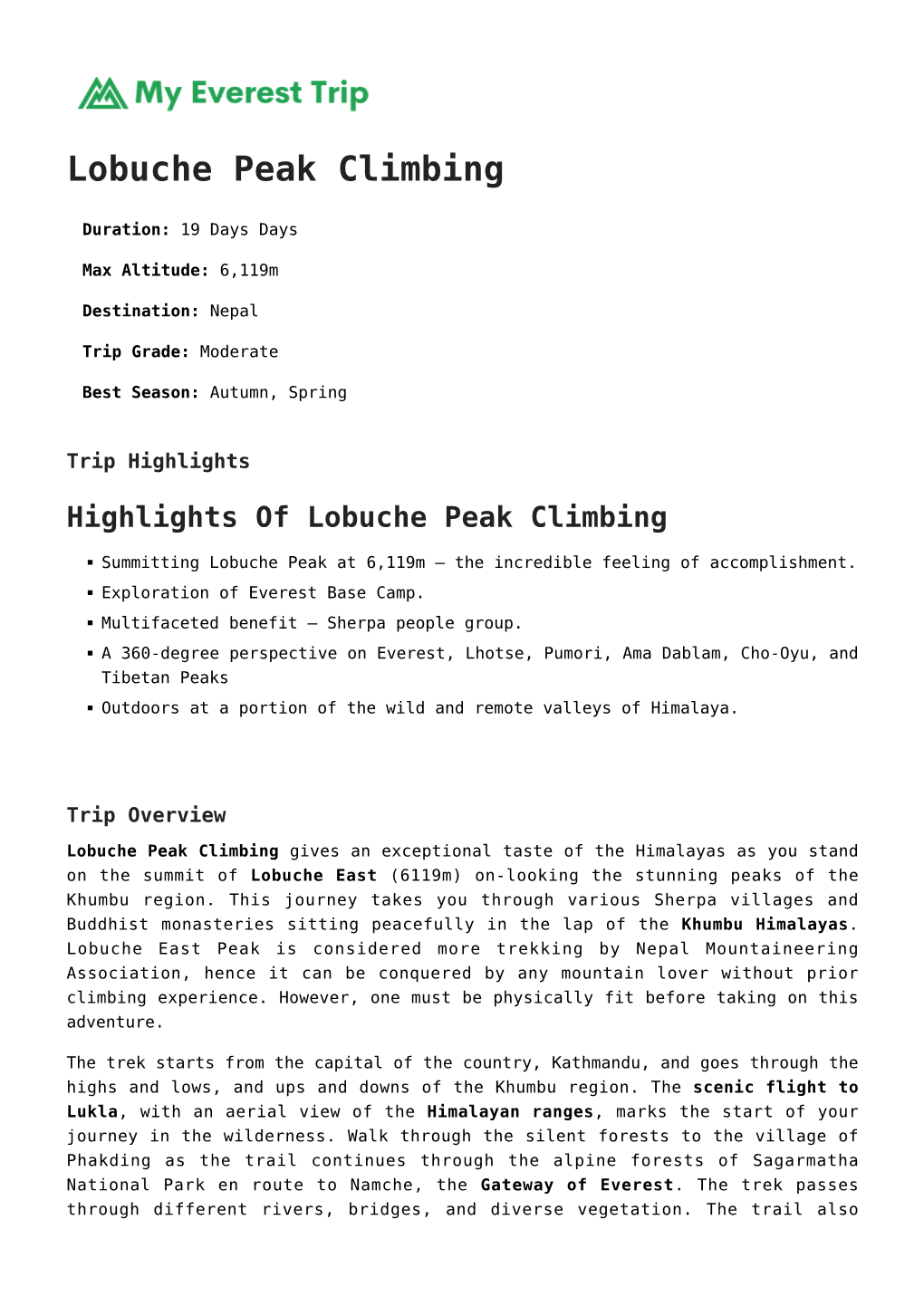 Lobuche Peak Climbing