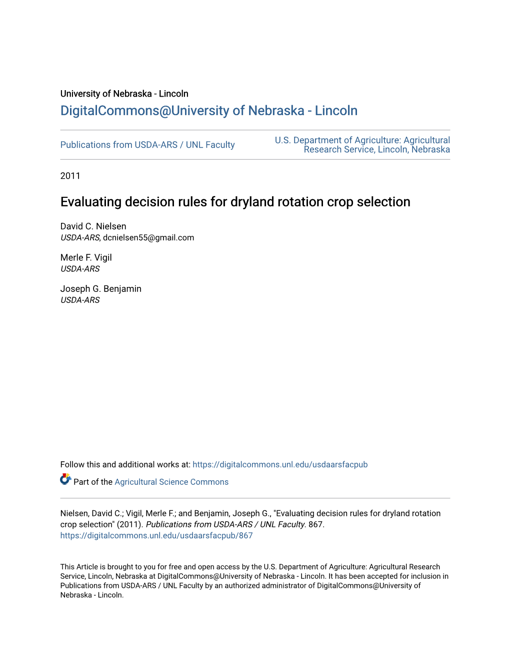 Evaluating Decision Rules for Dryland Rotation Crop Selection