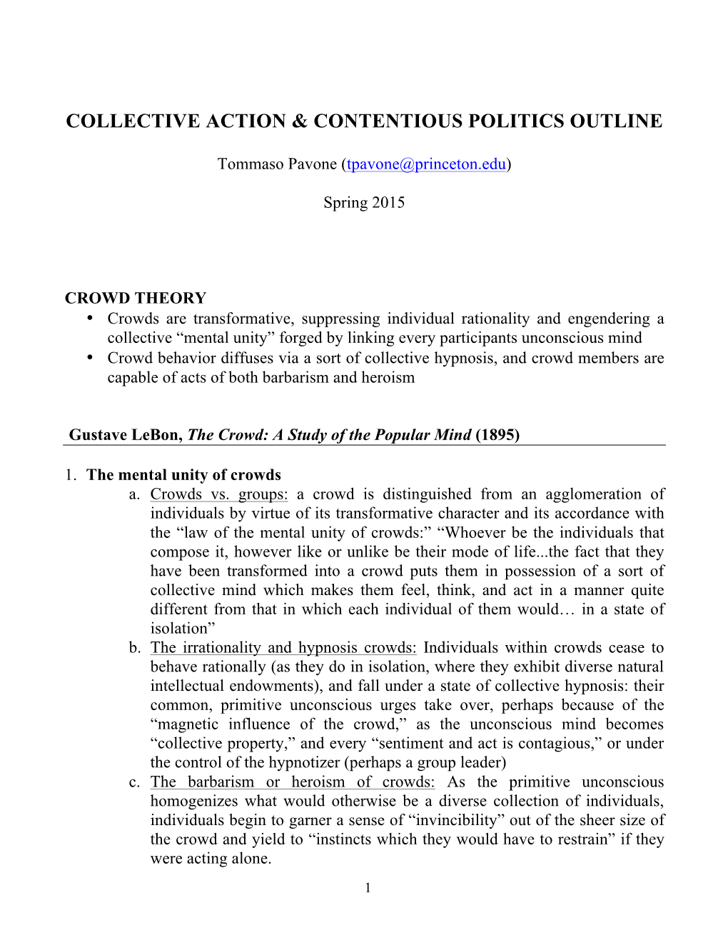 Collective Action & Contentious Politics Outline