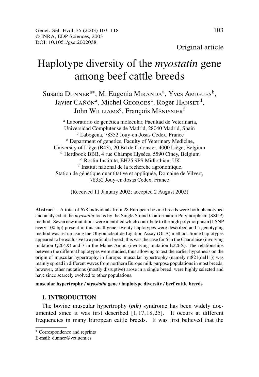 Haplotype Diversity of the Myostatin Gene Among Beef Cattle Breeds