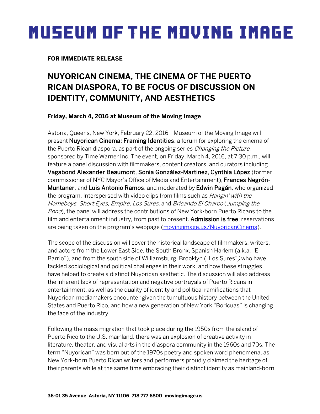 Nuyorican Cinema, the Cinema of the Puerto Rican Diaspora, to Be Focus of Discussion on Identity, Community, and Aesthetics