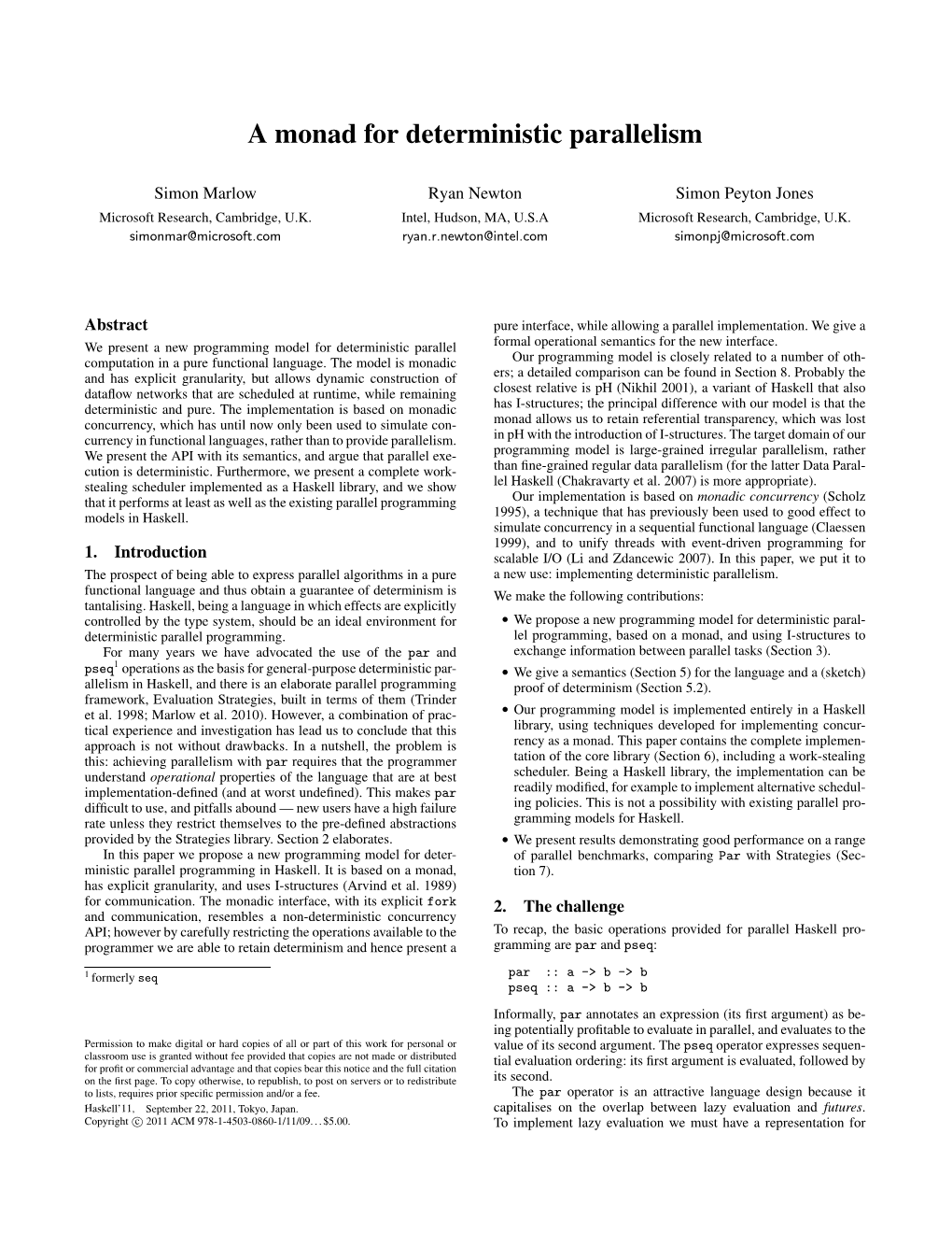 A Monad for Deterministic Parallelism