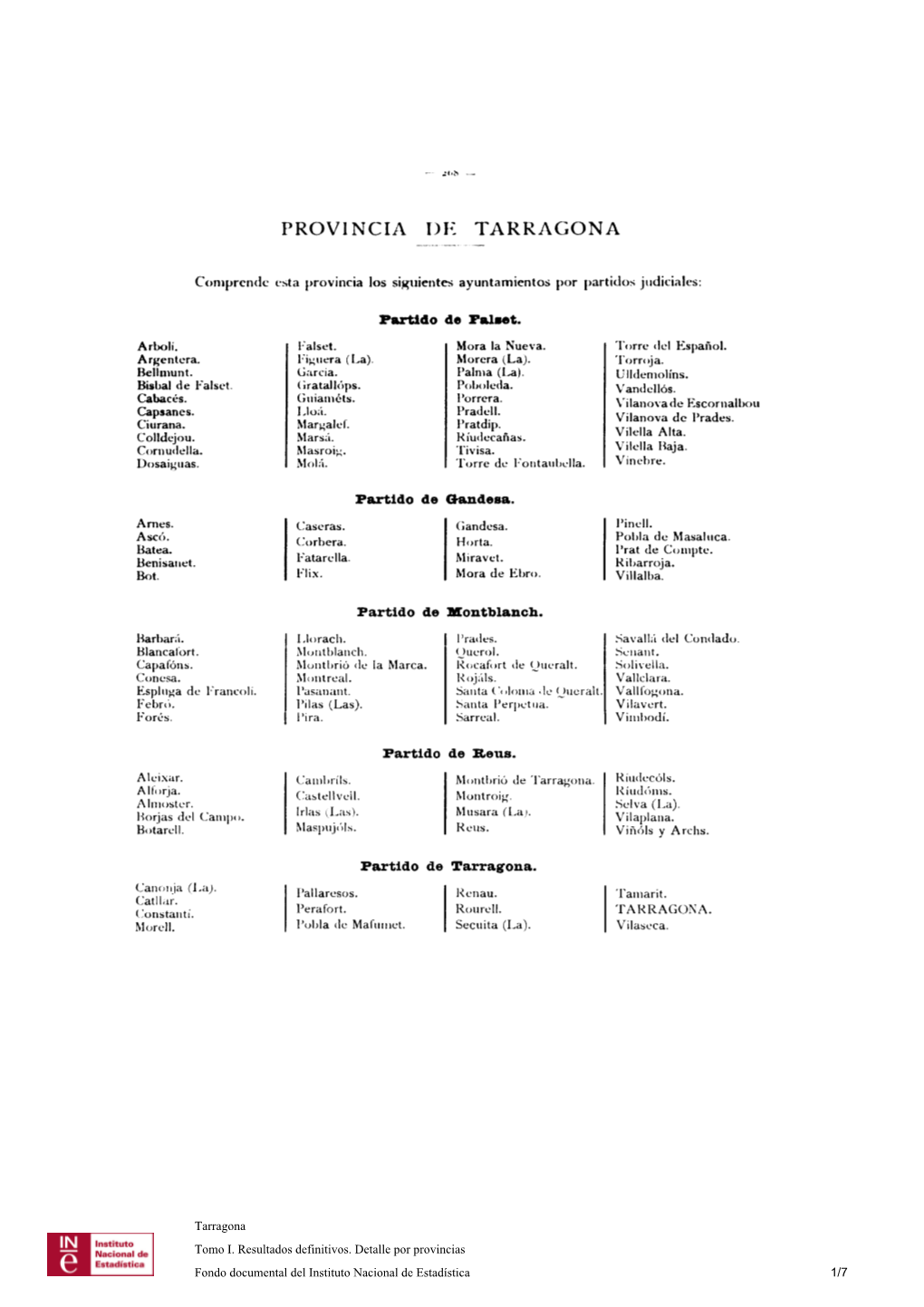 Partido De Palset. PROVINCIA I)E TARRAGON a Partido De