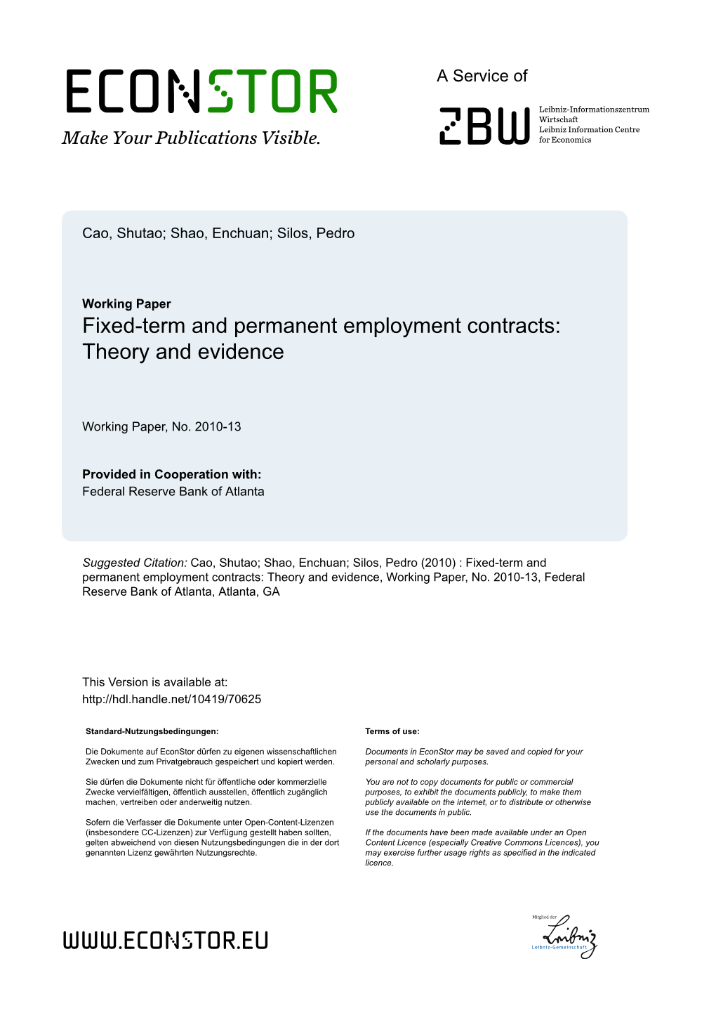 Fixed-Term and Permanent Employment Contracts: Theory and Evidence