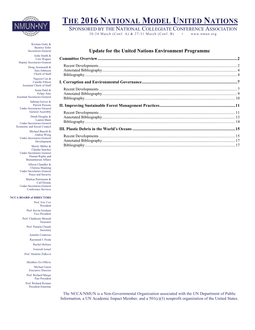 Update for the United Nations Environment Programme