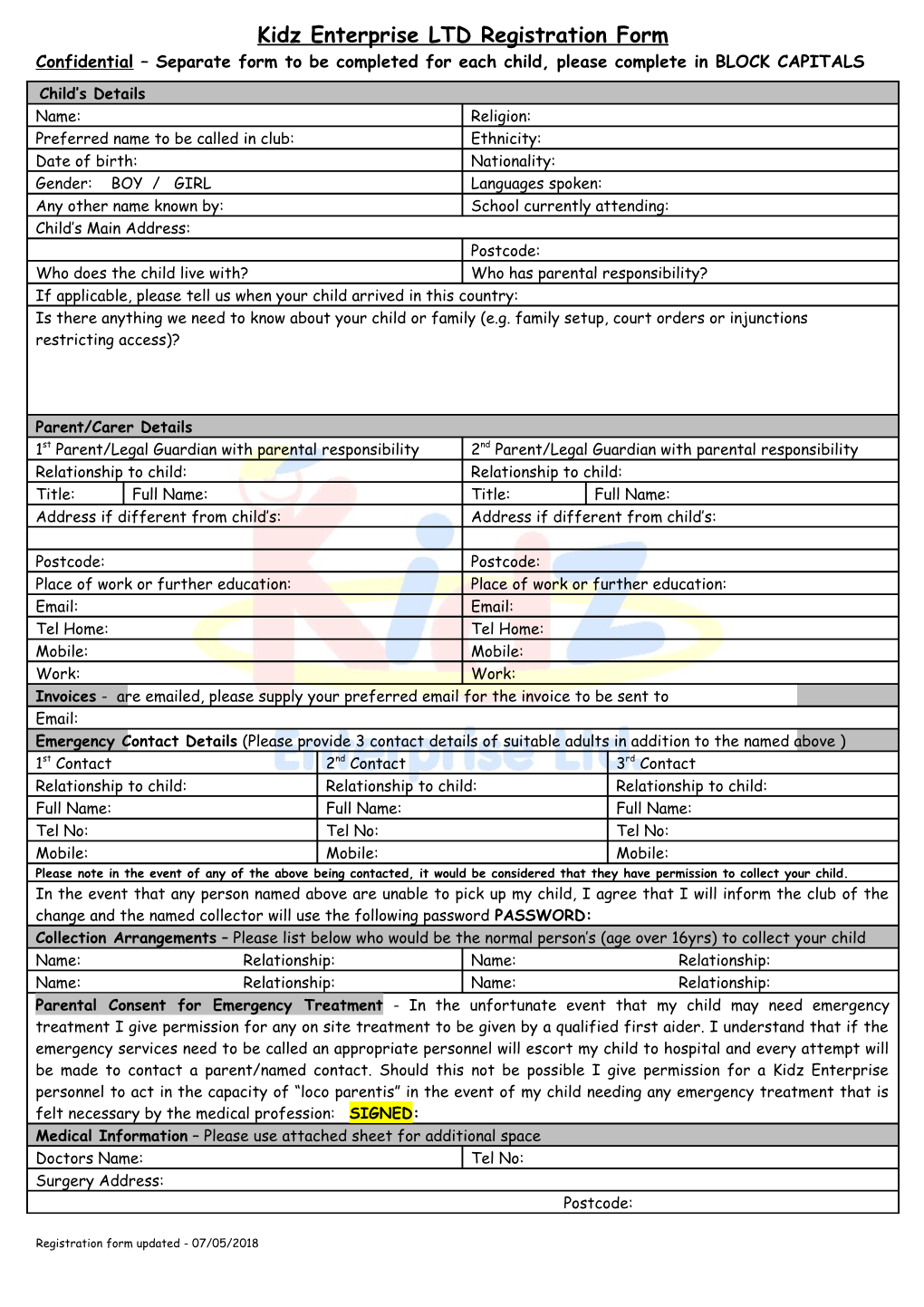 Kidz Enterprise LTD Registration Form