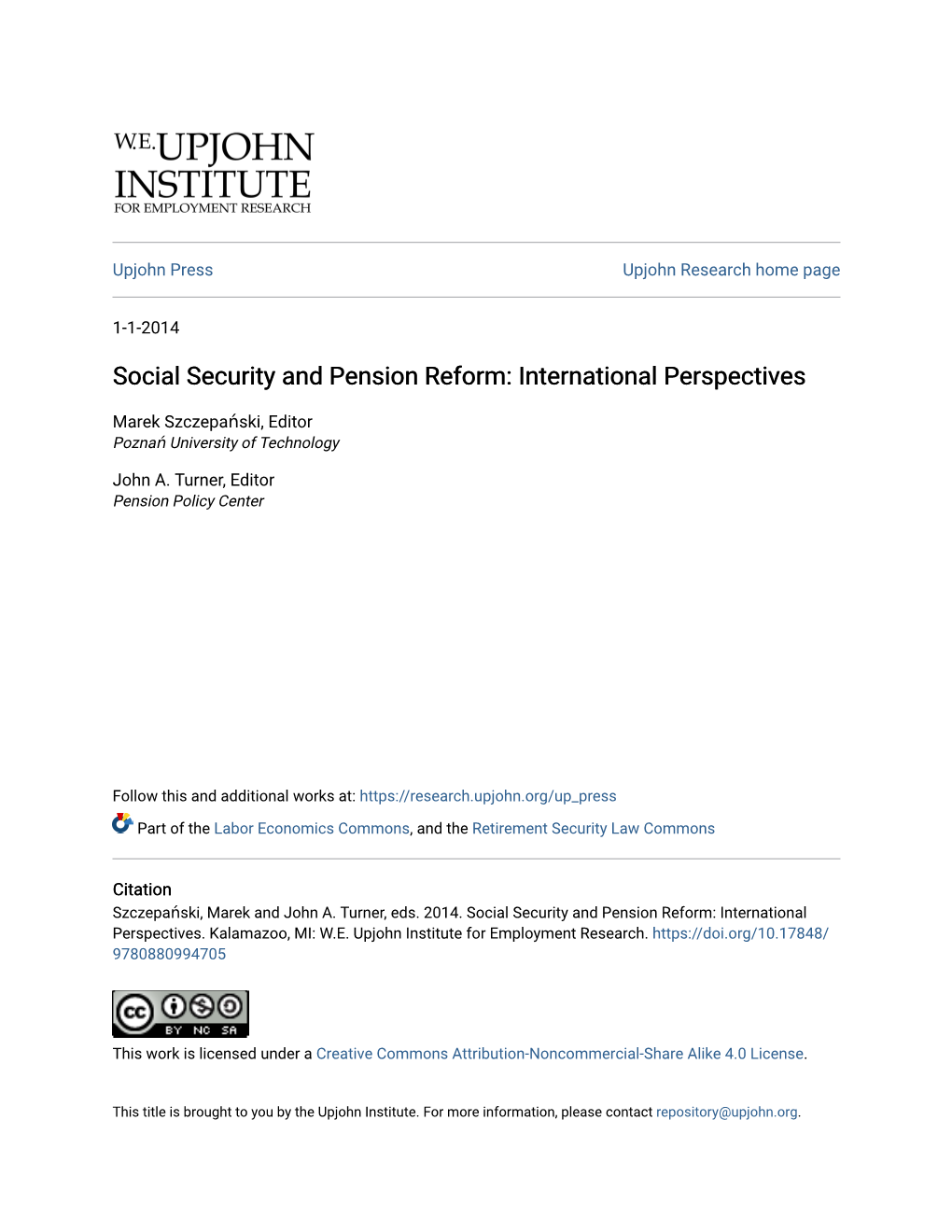 Social Security and Pension Reform: International Perspectives